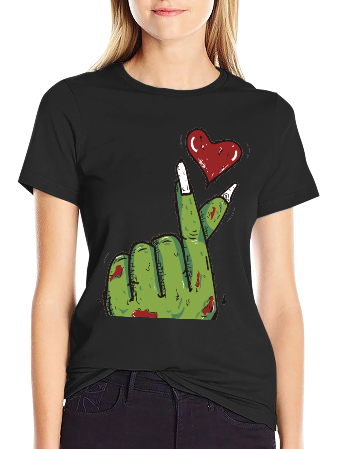 Black Zombie Love Hand T-Shirt - Black view 2
