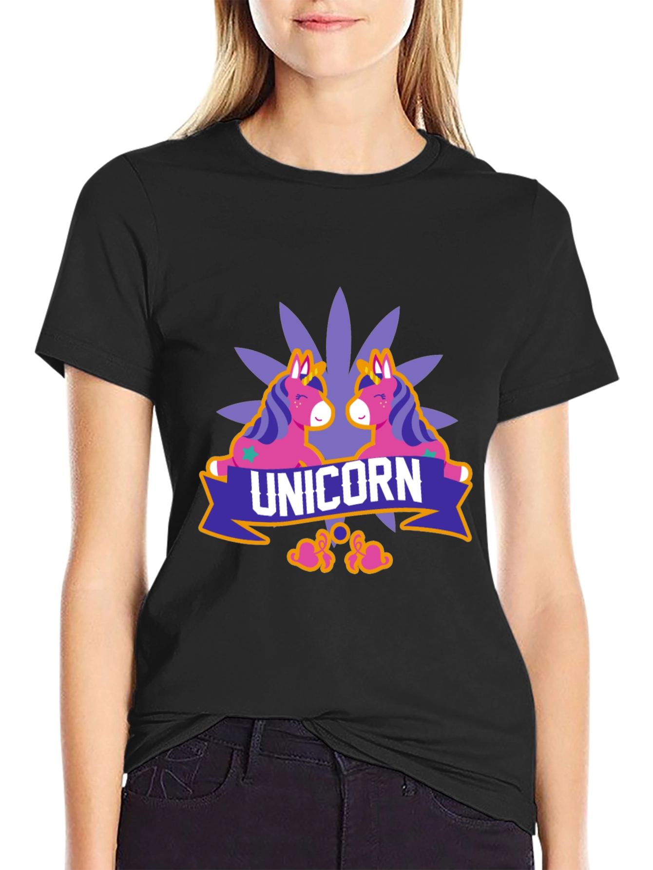Black Unicorn Graphic Print Black T-Shirt view 2