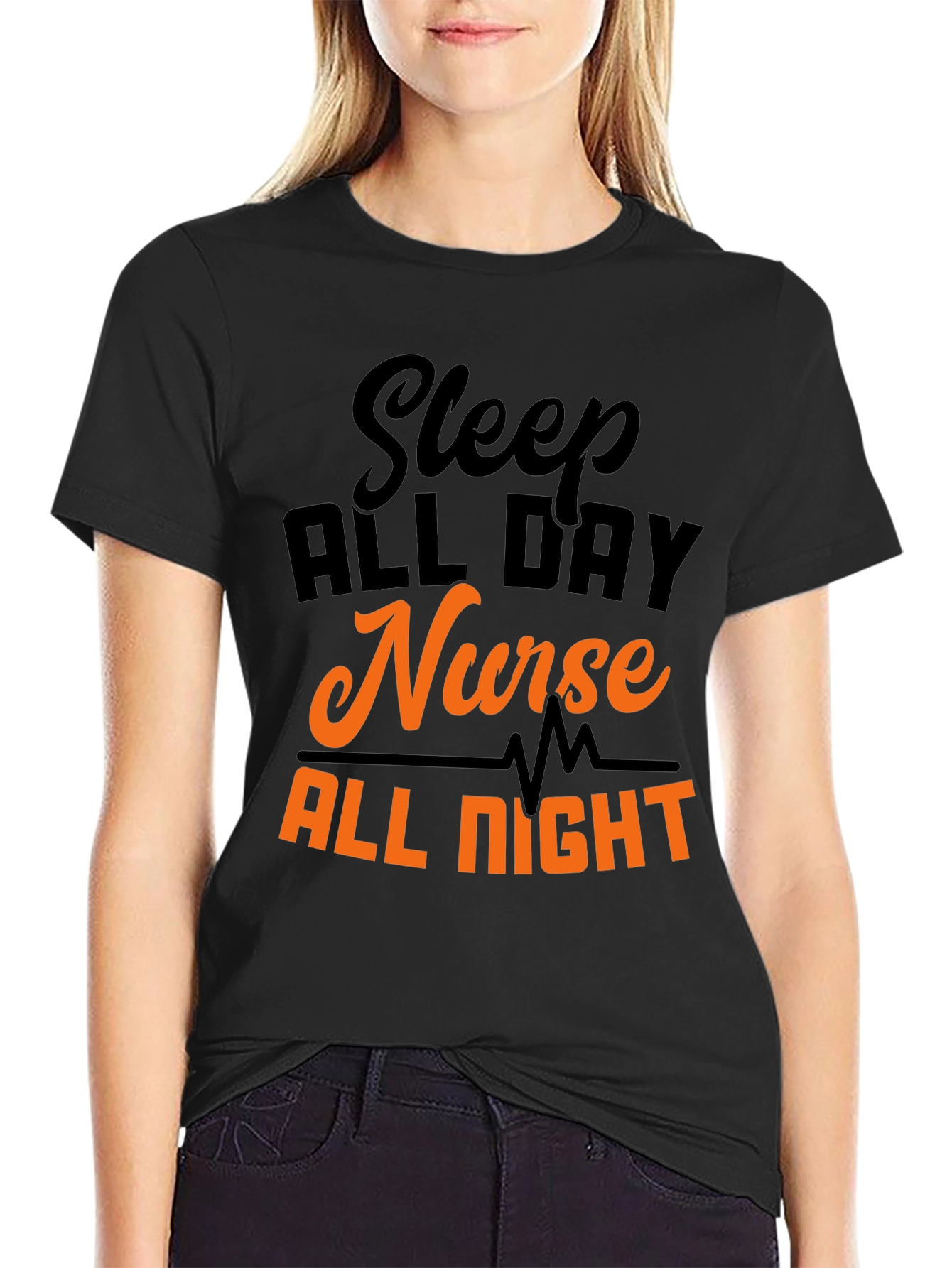 Black Sleep All Day Nurse All Night T-Shirt view 2