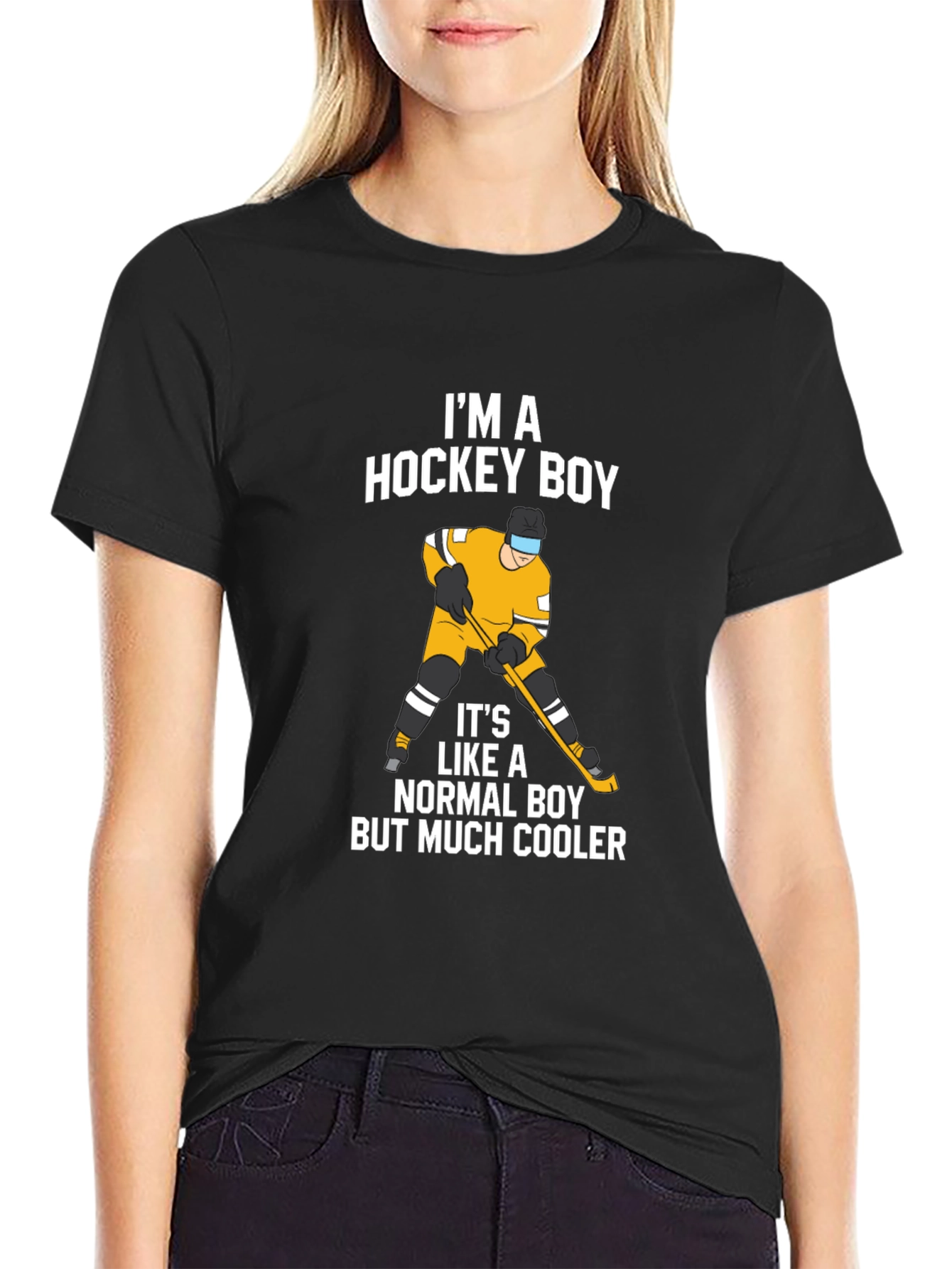 Black I'm A Hockey Boy T-Shirt - Black Cotton Tee view 2