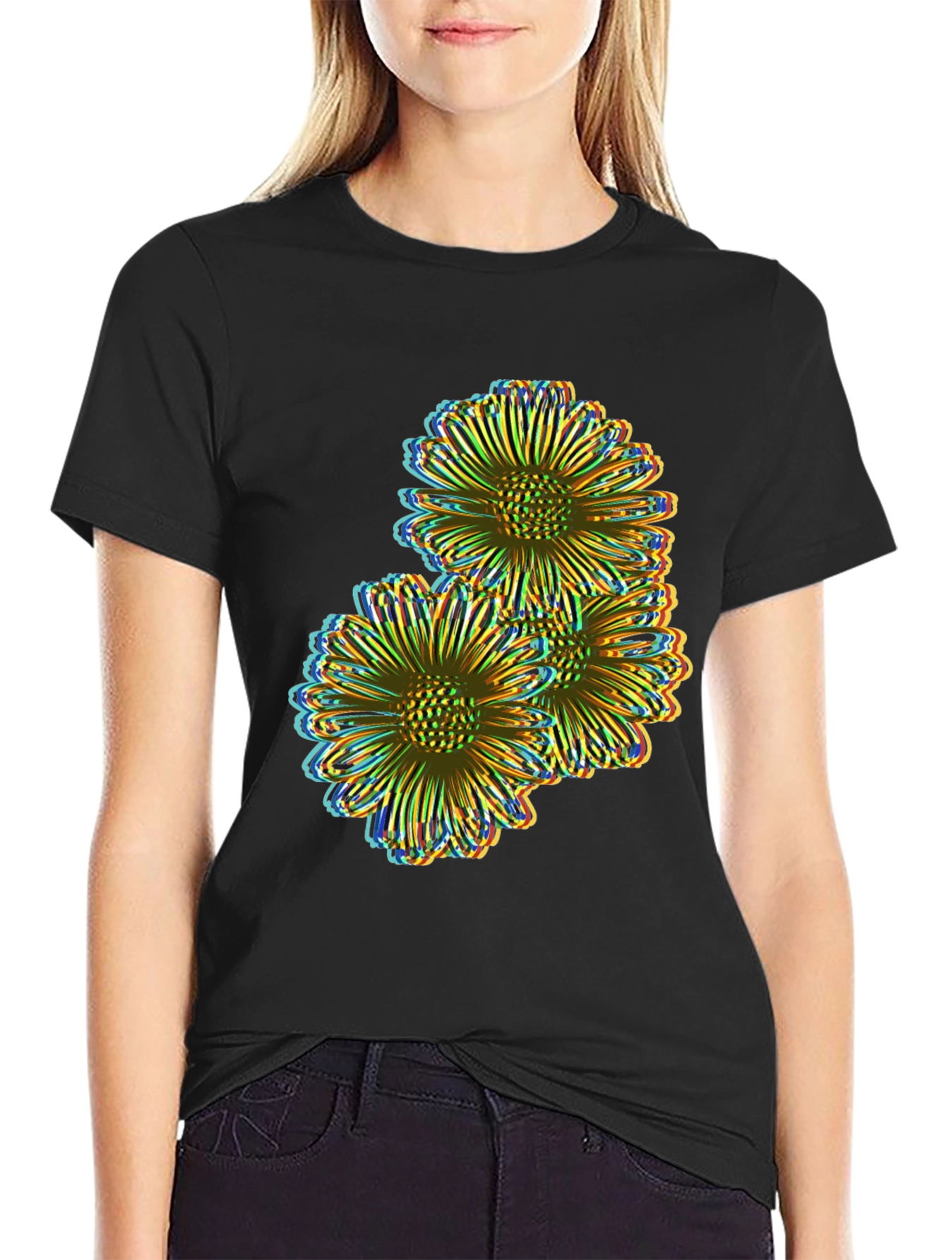 Black Floral Illusion Tee - Bold Graphic Print view 2