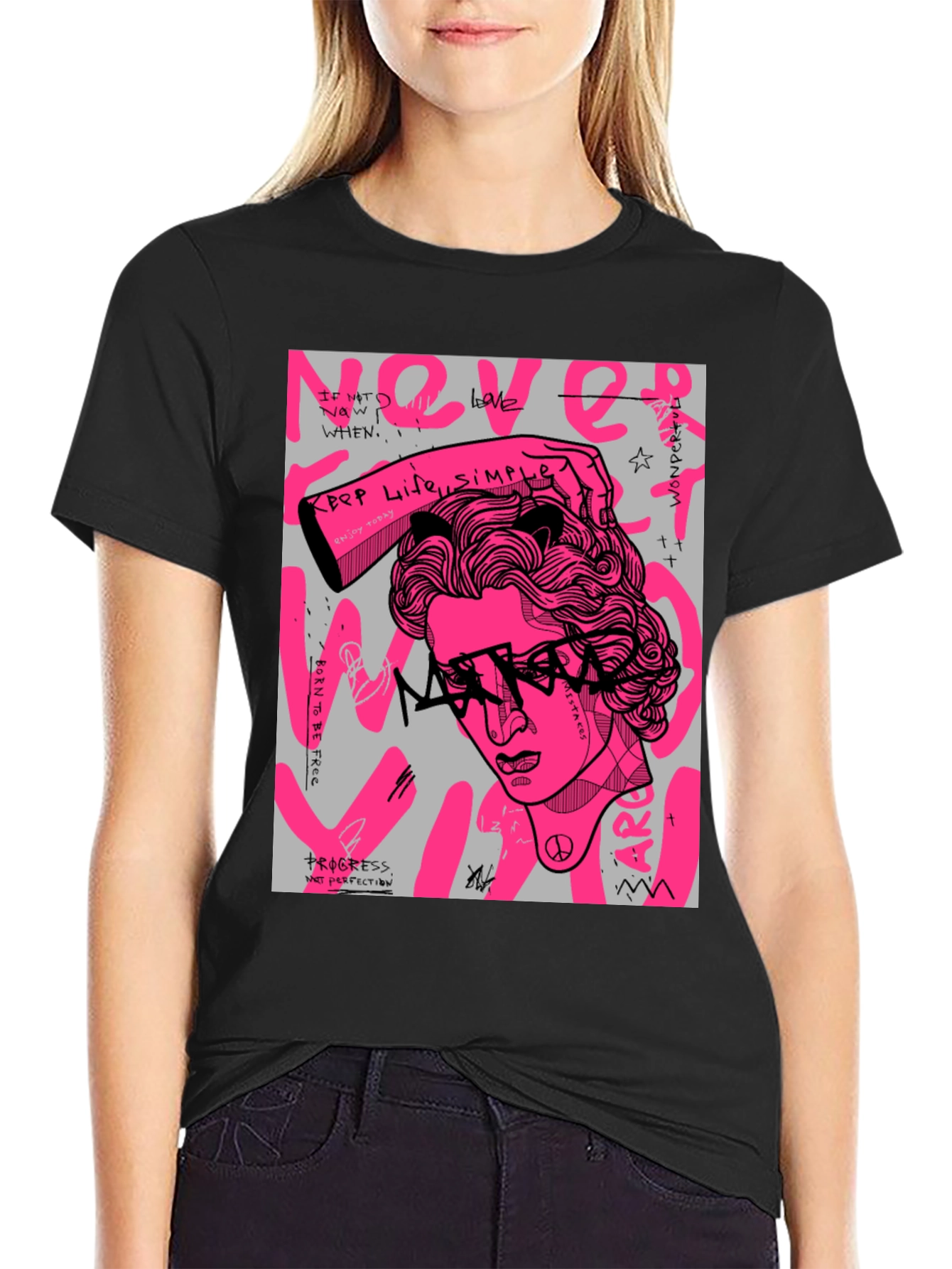 Black Edgy Graphic Print Tee - Artistic Streetwear view 2