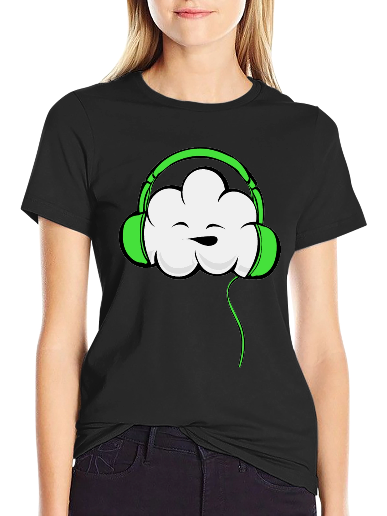 Black Funky Cloud Headphones Graphic T-Shirt view 2