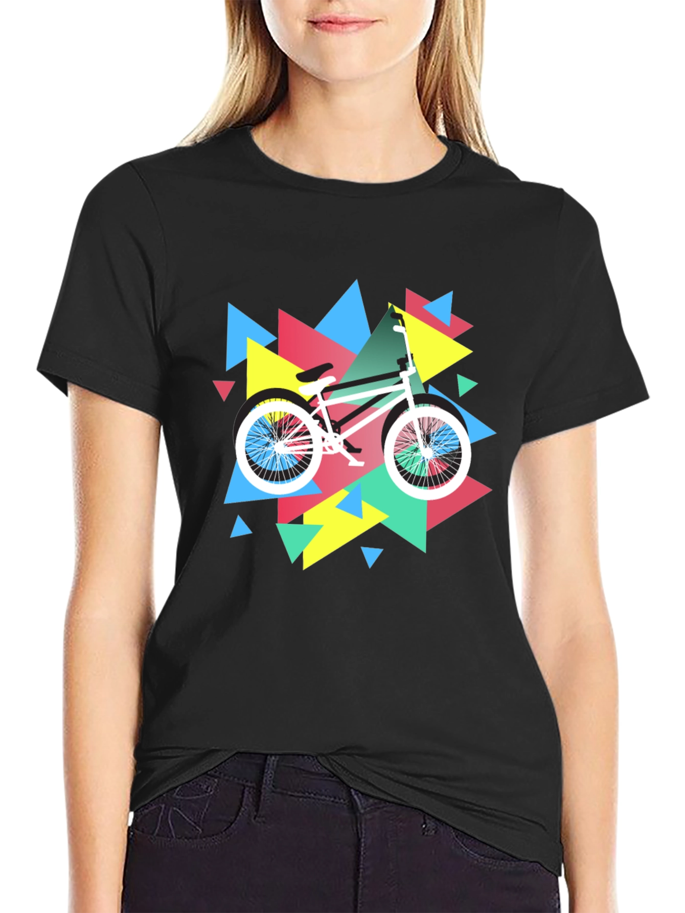 Black Retro Bike Graphic Tee - Black Cotton T-Shirt view 2