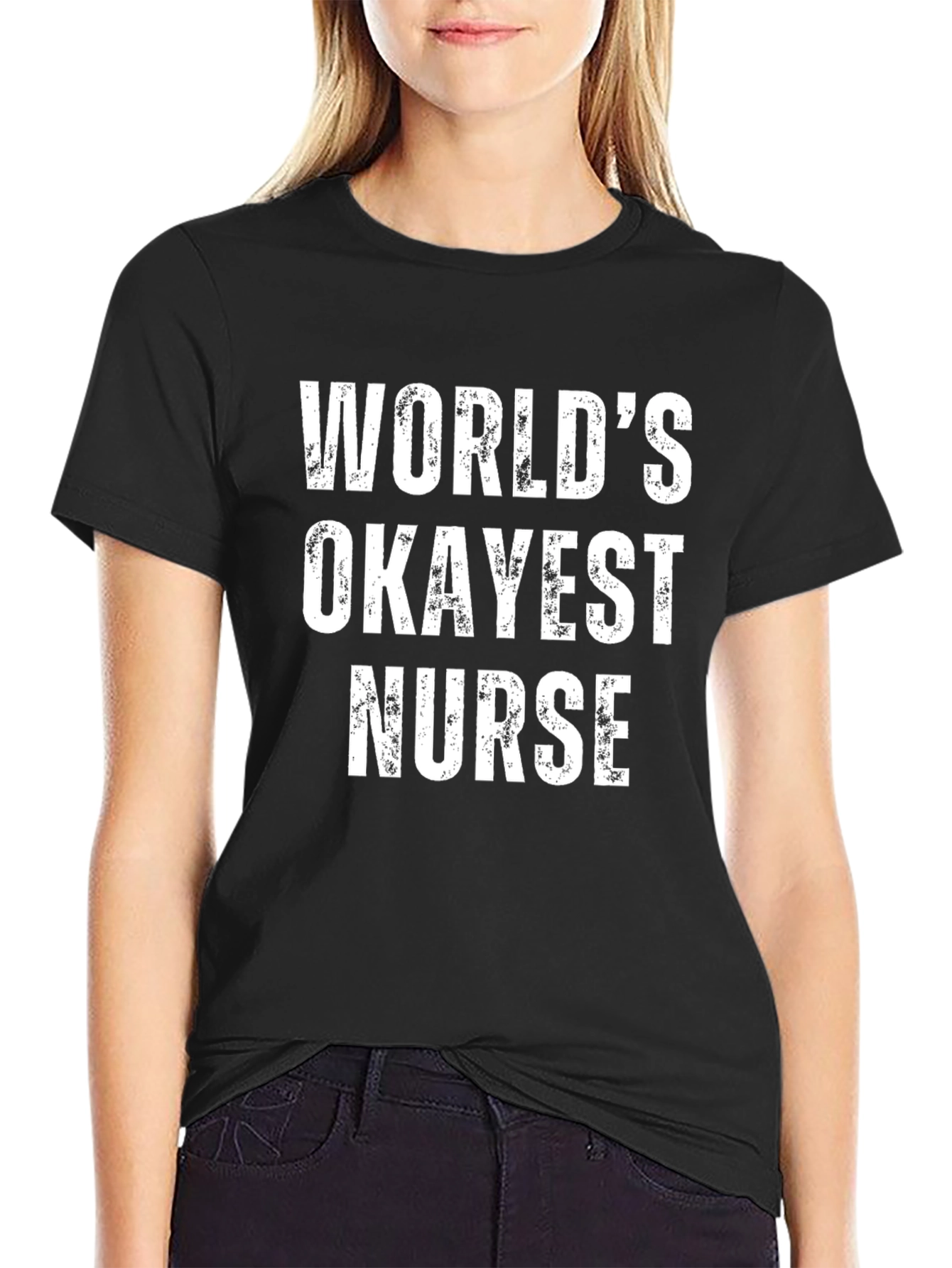 Black World's Okayest Nurse Funny Graphic T-Shirt view 2