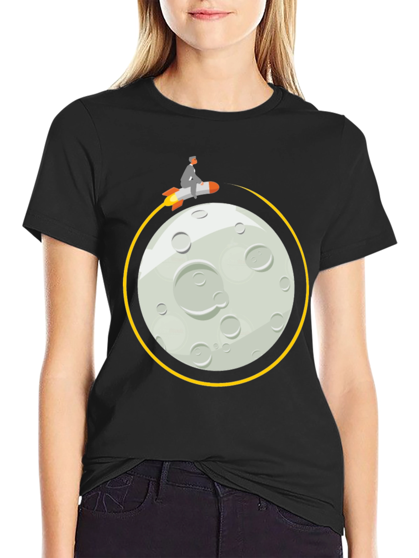 Black Rocket Man on the Moon T-Shirt view 2