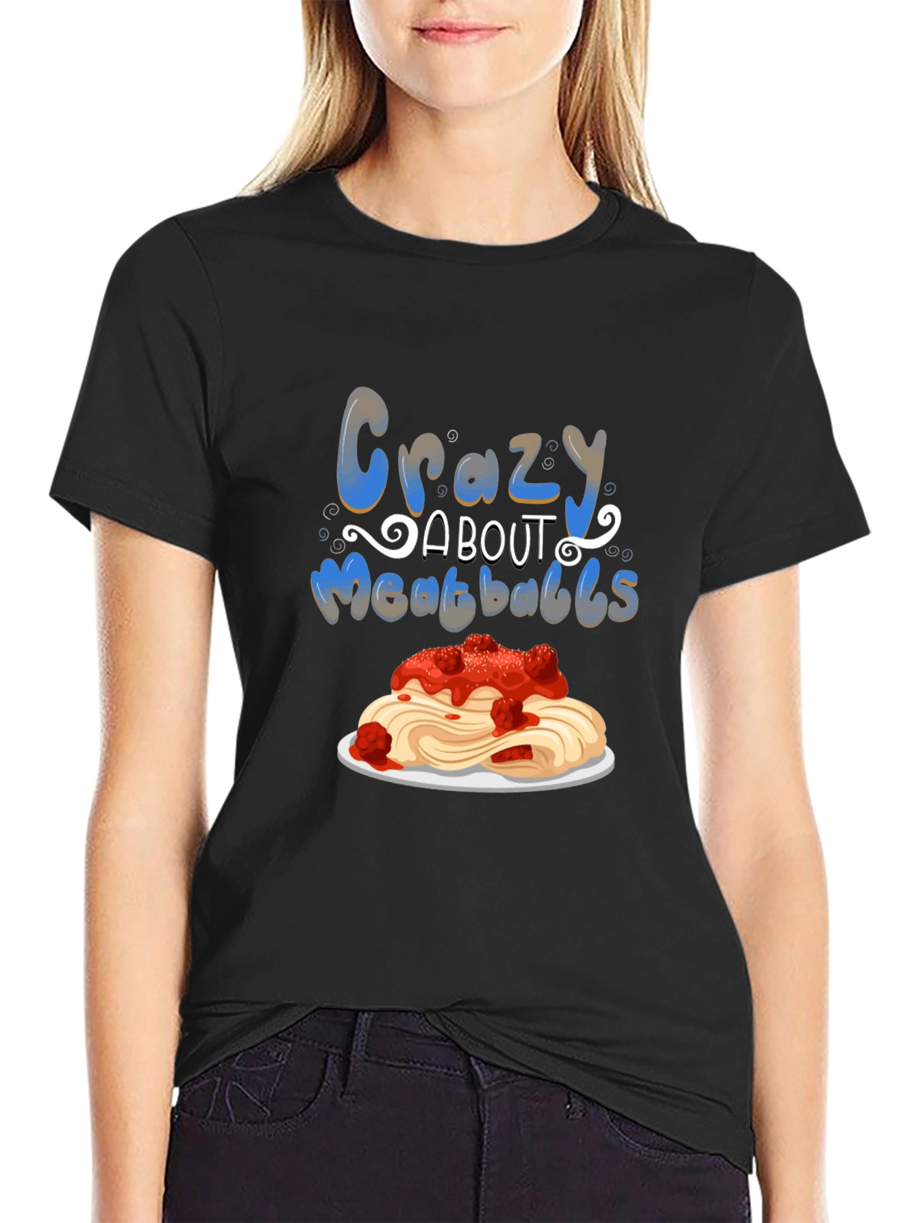 Black Crazy About Meatballs T-Shirt - Foodie Tee view 2