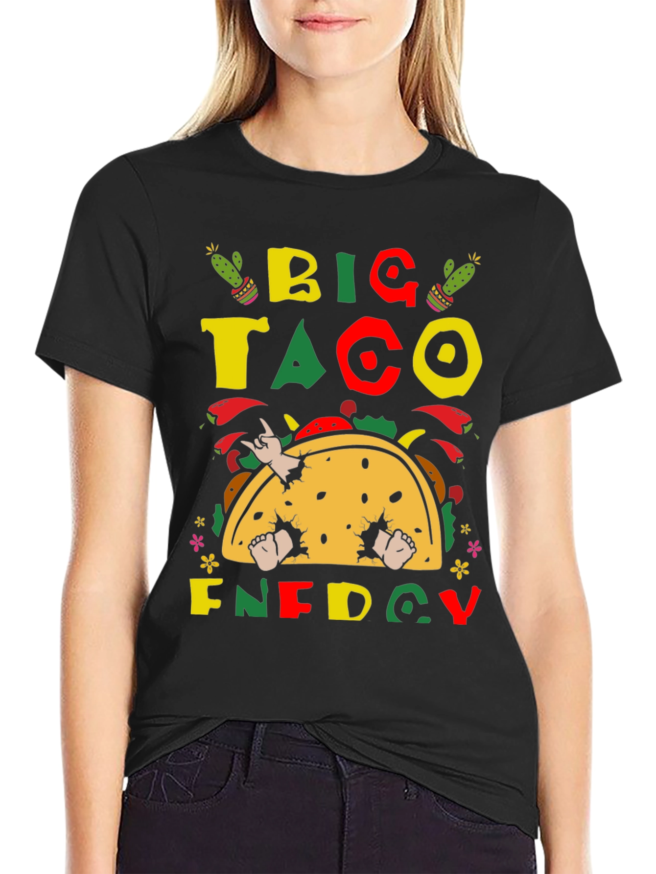 Black Big Taco Energy Graphic T-Shirt - Fun Foodie Tee view 2