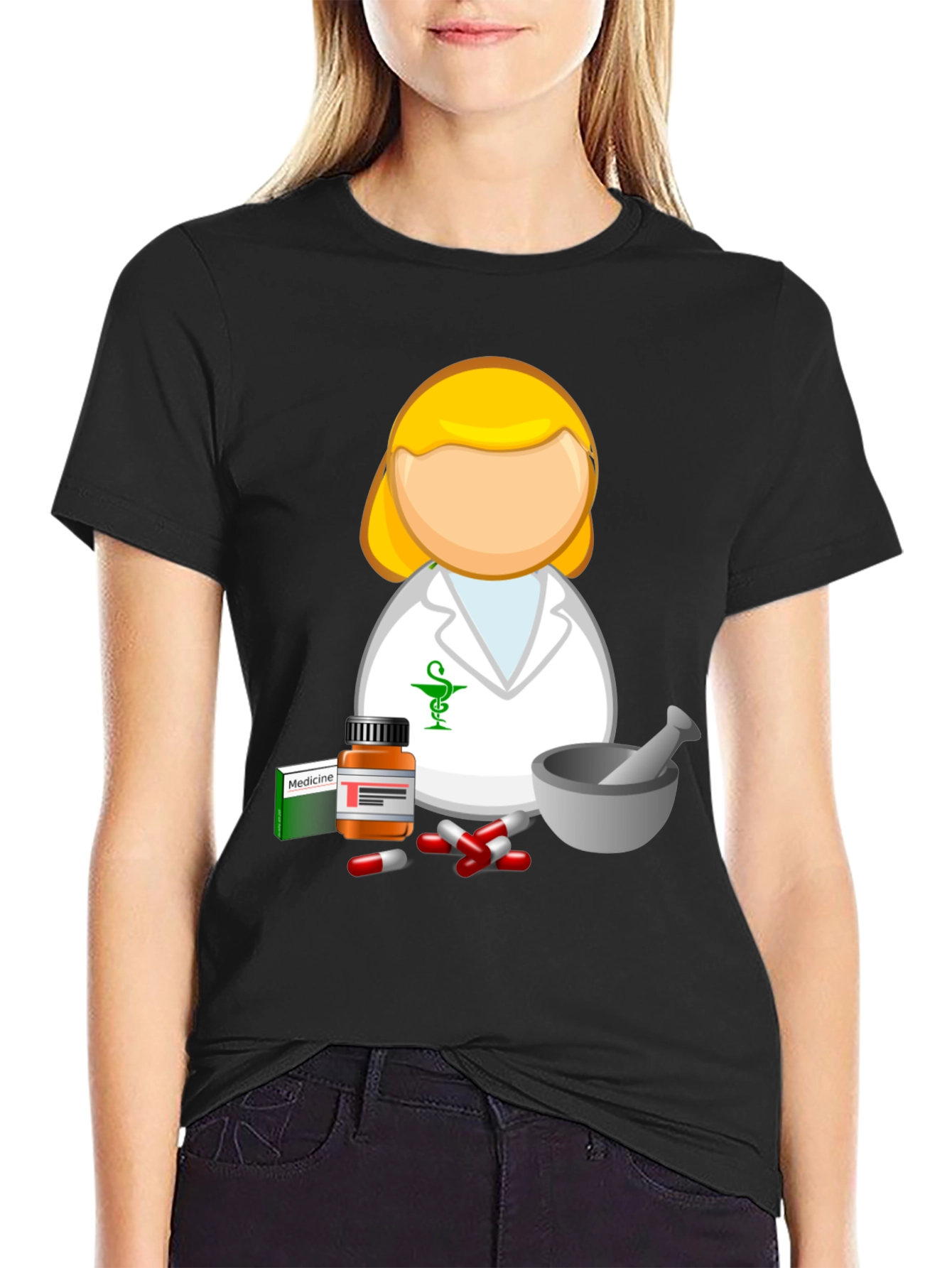 Black Pharmacist Cartoon T-Shirt - Medical Professional Style view 2