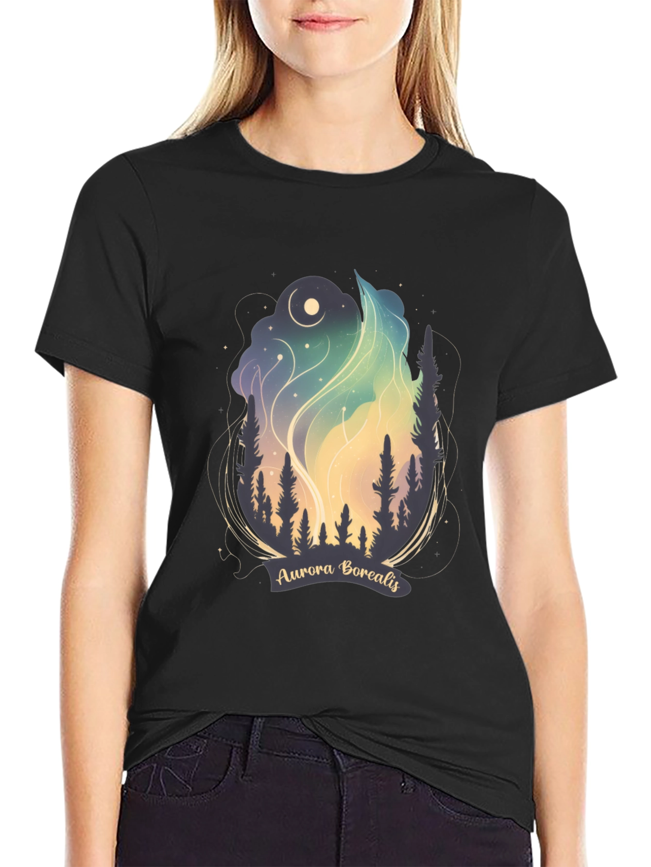 Black Aurora Borealis Graphic Tee - Night Sky T-Shirt view 2