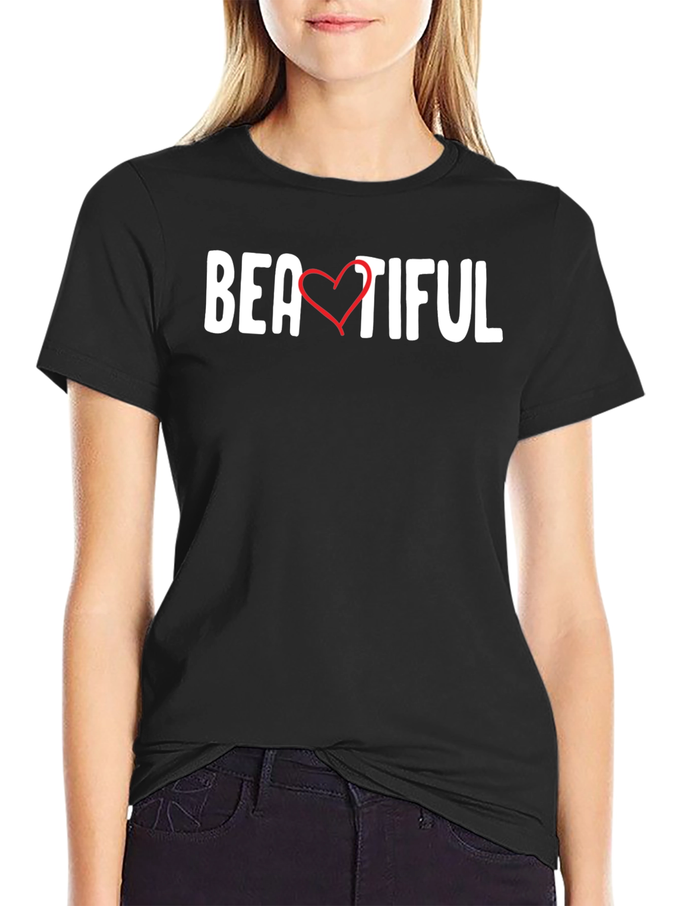 Black Beautiful Heart Graphic Tee - Black Unisex T-Shirt view 2