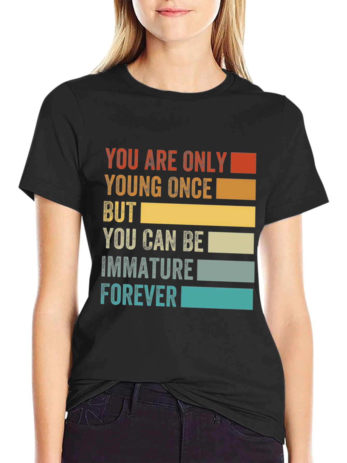 Black Funny Immature Forever T-Shirt - Black Graphic Tee view 2