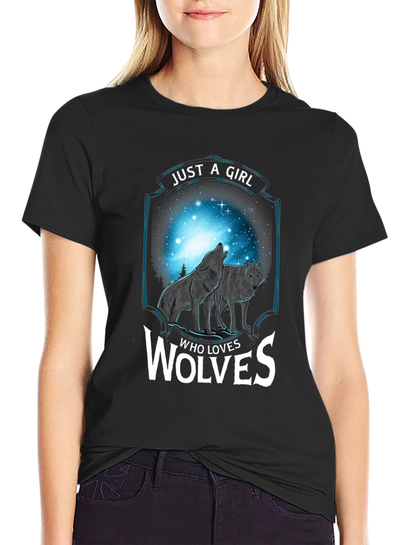 Black Just a Girl Who Loves Wolves T-Shirt view 2