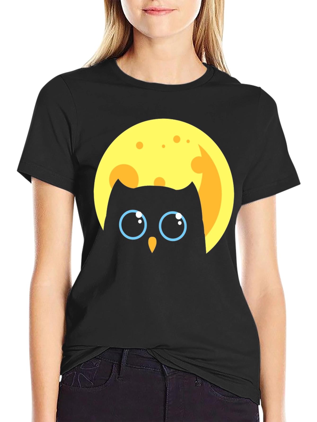 Black Owl in Moon Graphic T-Shirt - Unique Design view 2