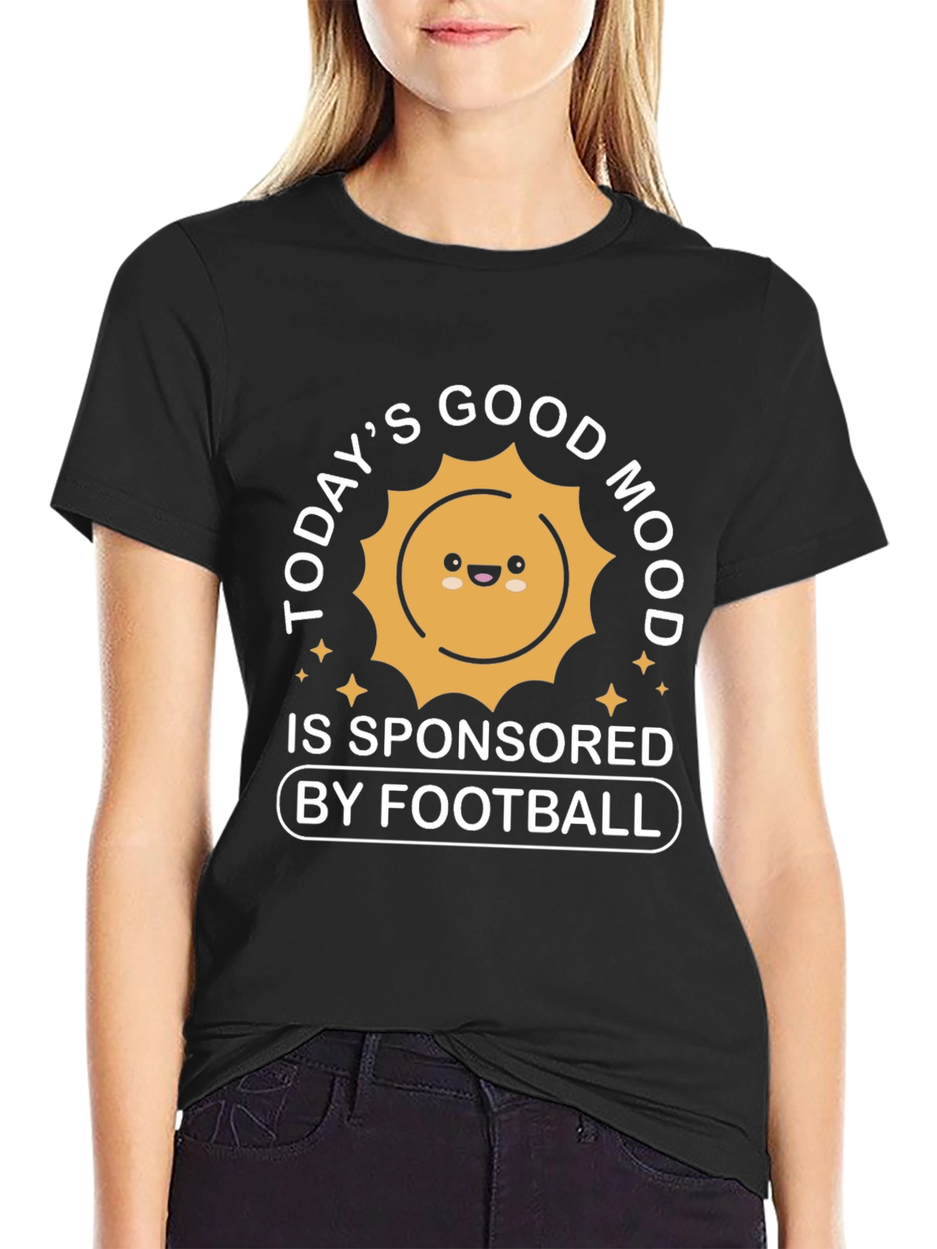 Black Funny Football Fan T-Shirt: Good Mood Sponsored by Football view 2