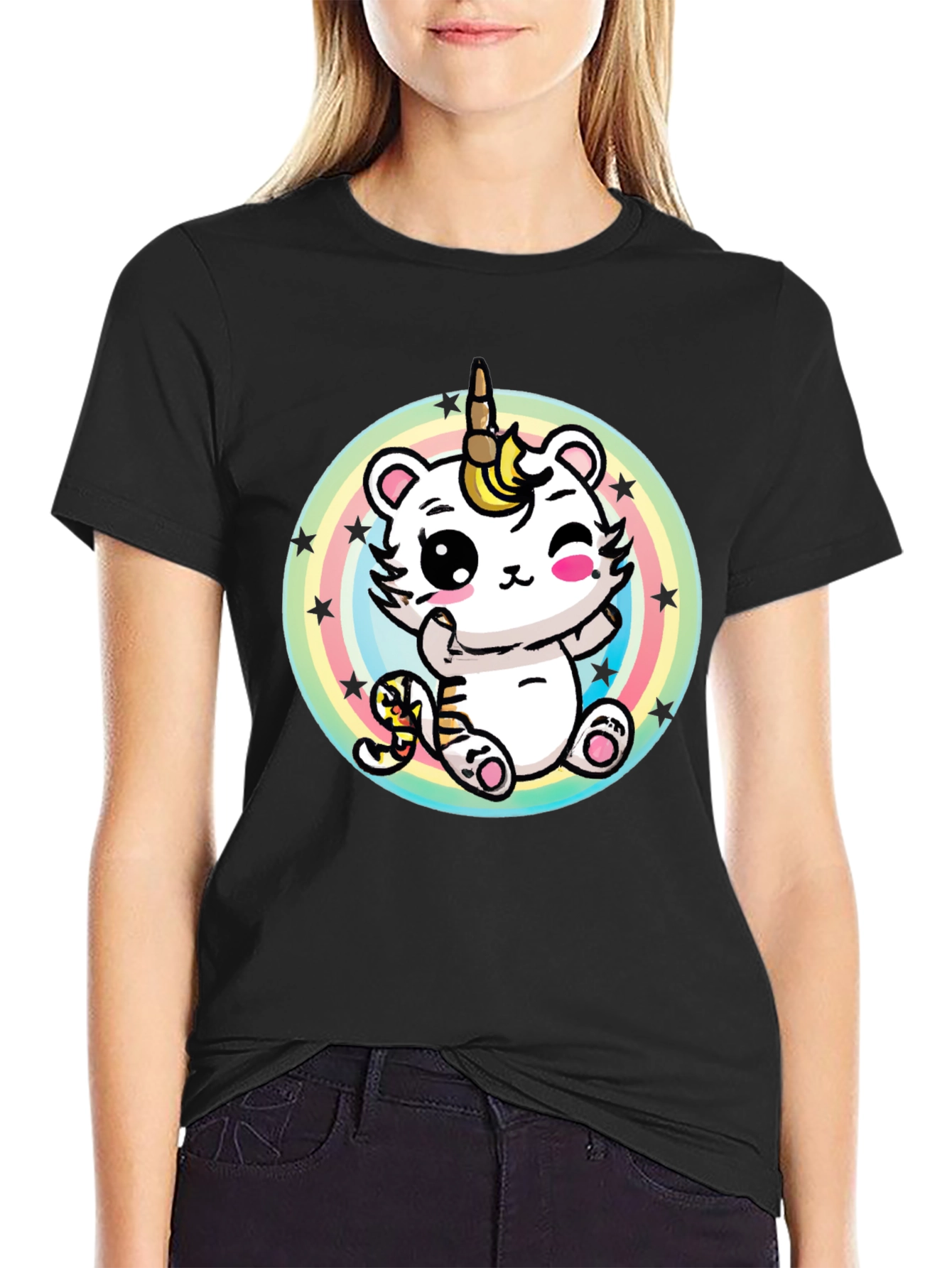 Black Unicorn Tiger Bear T-Shirt Funny Animal Tee view 2