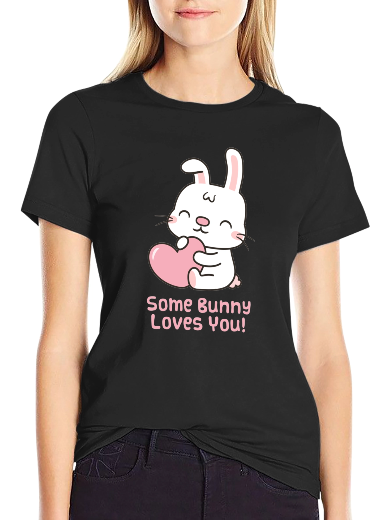 Black Some Bunny Loves You! Black T-Shirt view 2