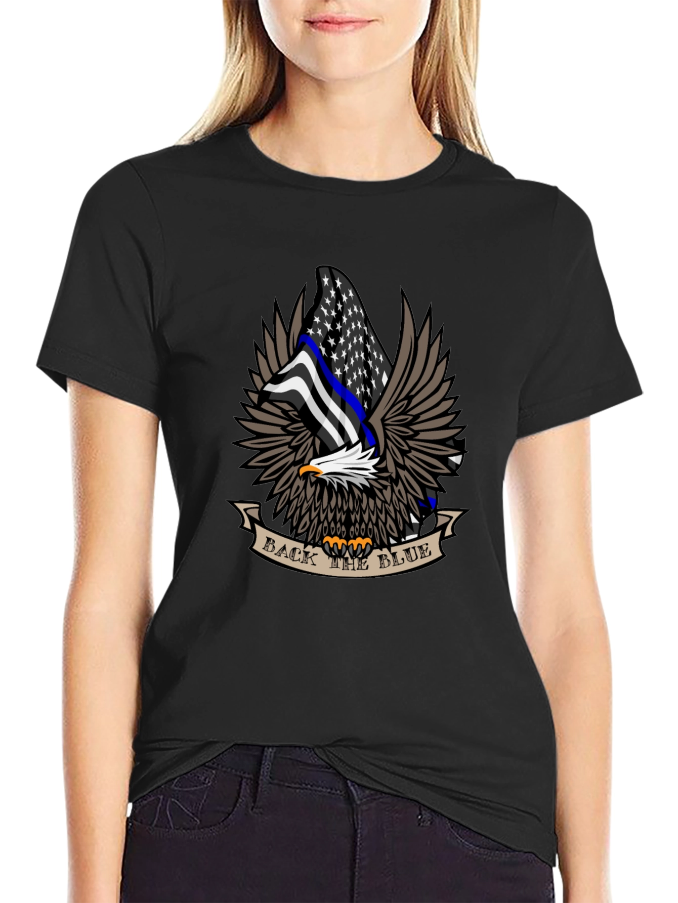 Black Back the Blue Eagle Graphic T-Shirt view 2