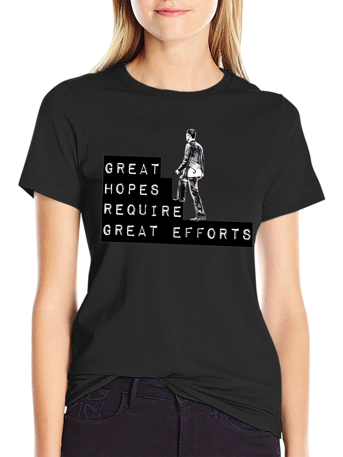 Black Motivational T-Shirt: Great Hopes Require Efforts view 2