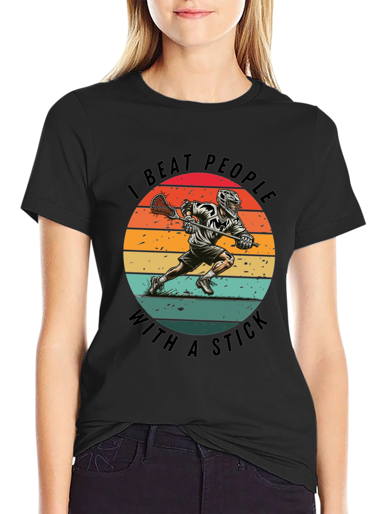 Black Lacrosse T-Shirt - I Beat People With A Stick view 2