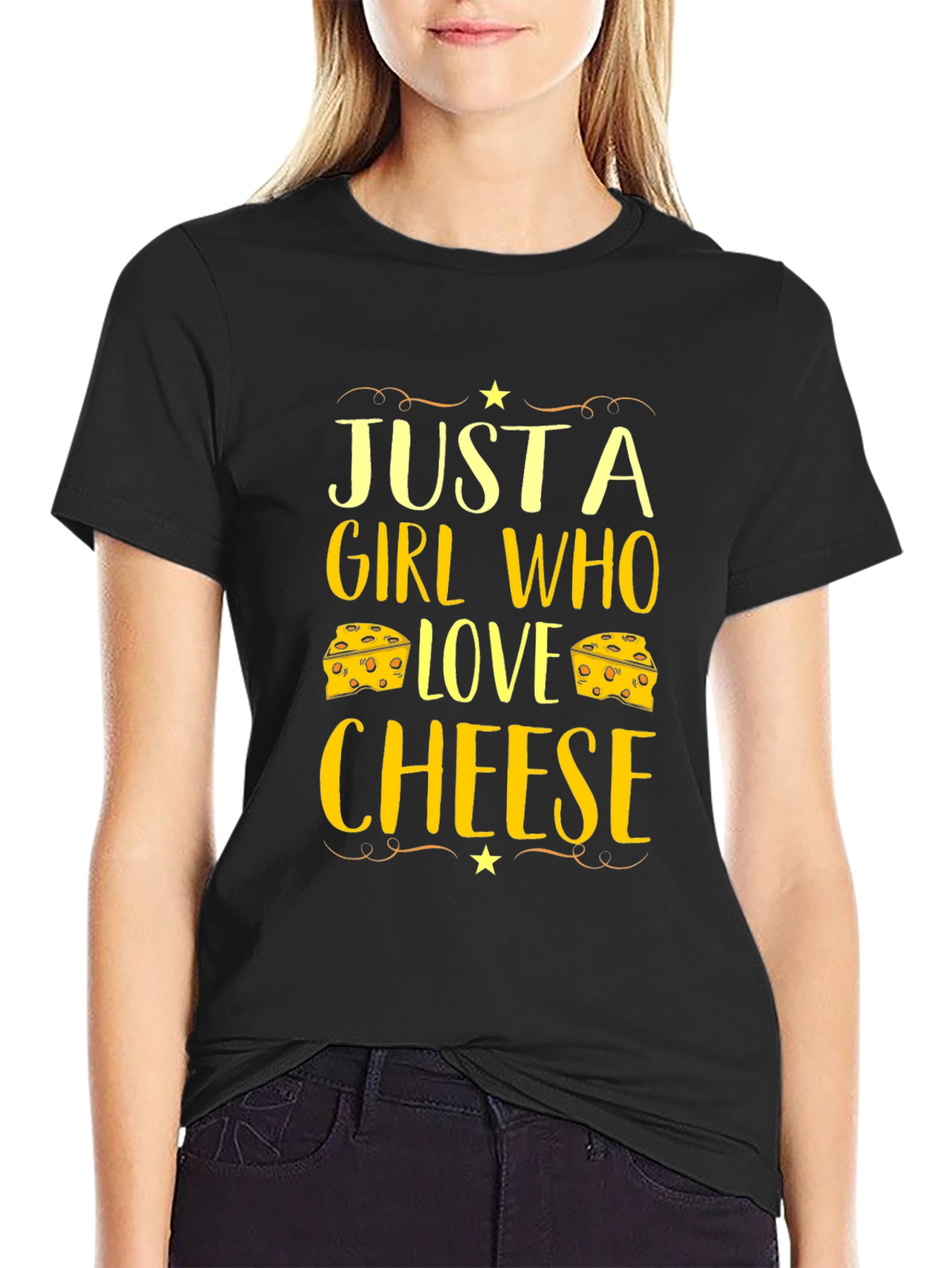 Black Just a Girl Who Loves Cheese Graphic T-Shirt view 2