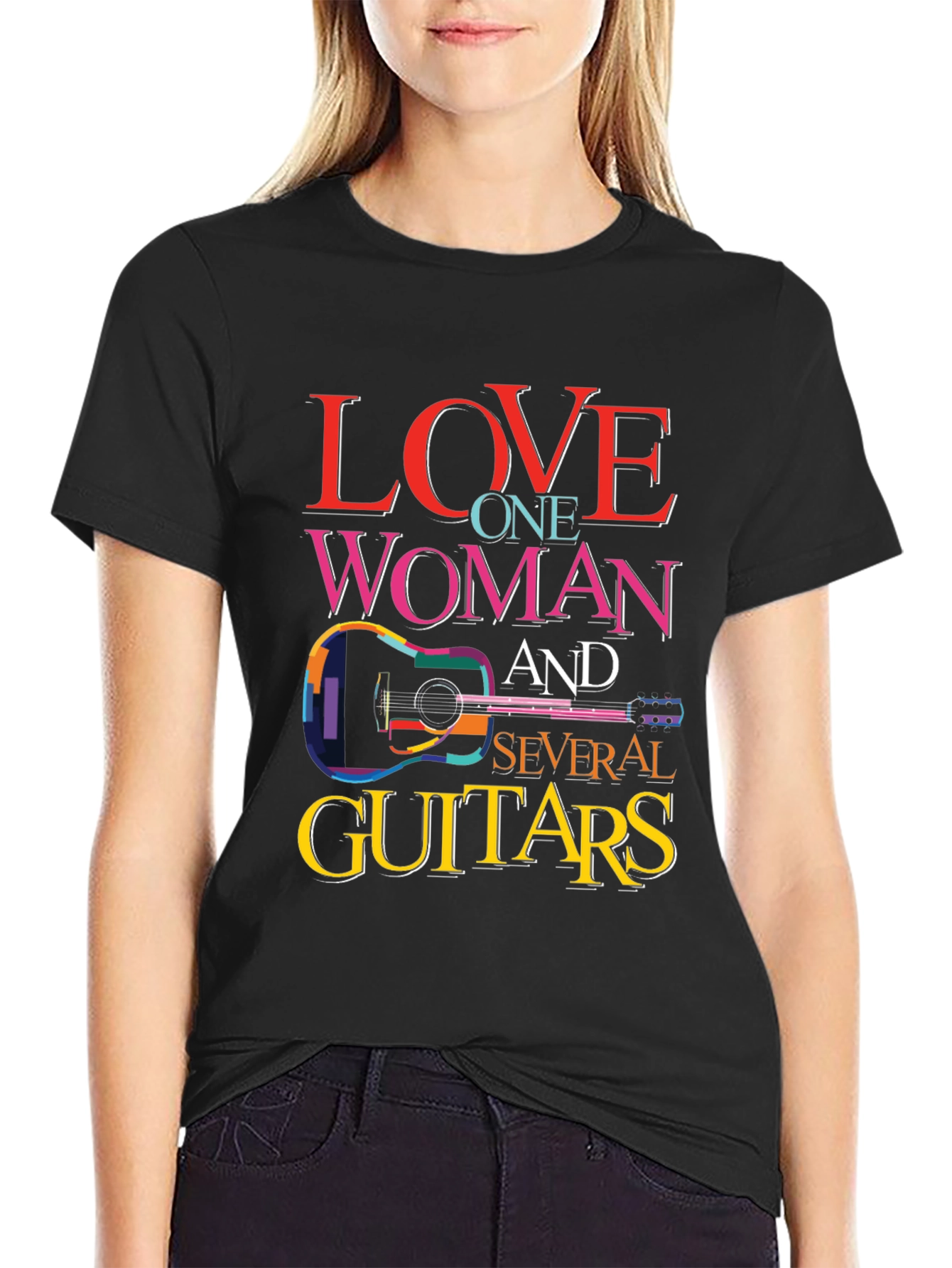 Black Love One Woman and Several Guitars Graphic T-Shirt view 2