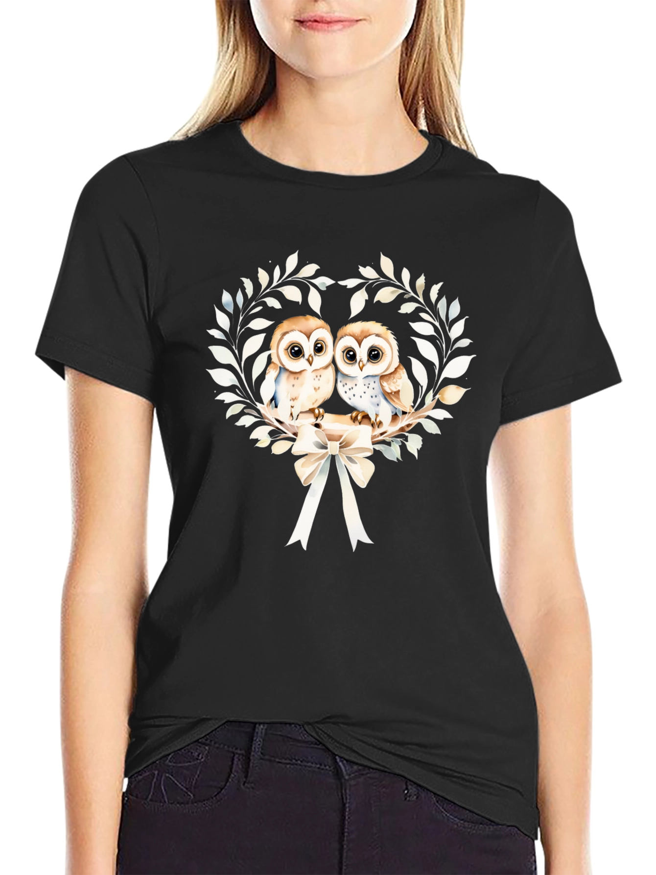 Black Owl Couple Graphic Tee view 2