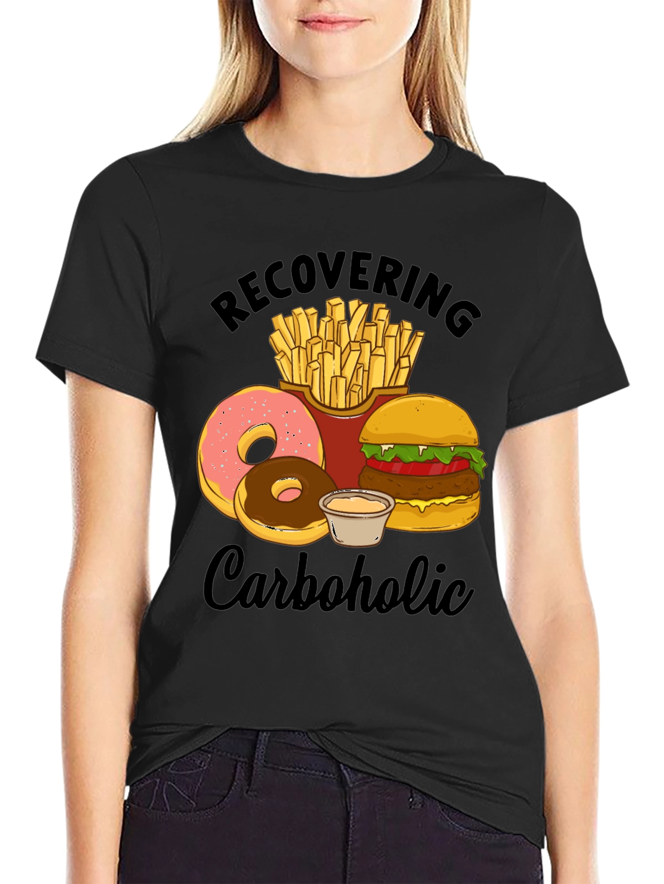 Black Recovering Carboholic Graphic T-Shirt view 2
