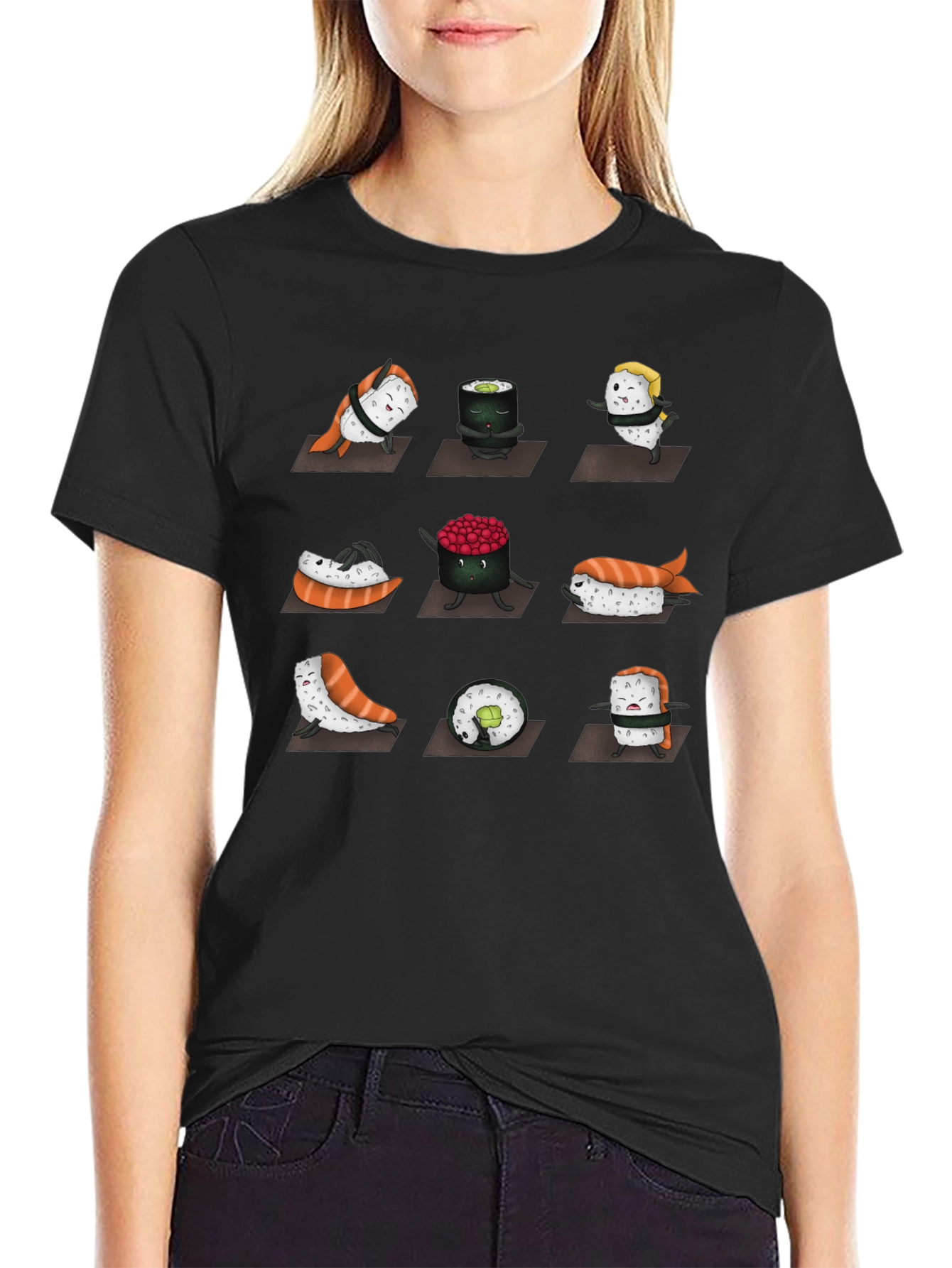 Black Sushi Yoga T-Shirt - Funny Foodie Tee view 2