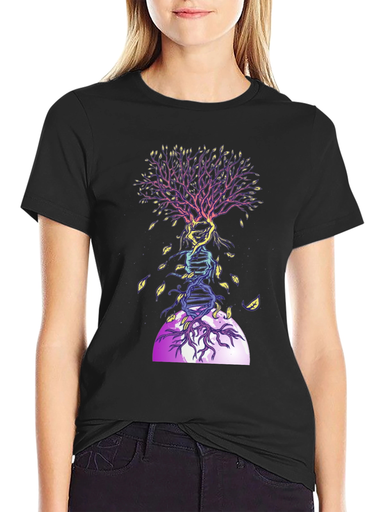 Black DNA Tree Graphic Tee - Nature & Science T-Shirt view 2