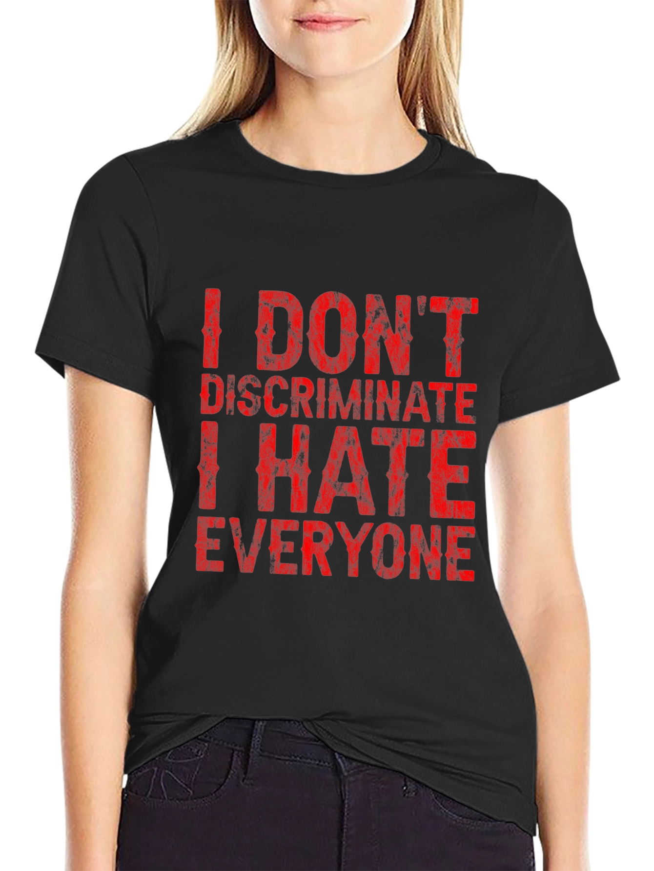 Black I Don't Discriminate Funny Graphic T-Shirt view 2