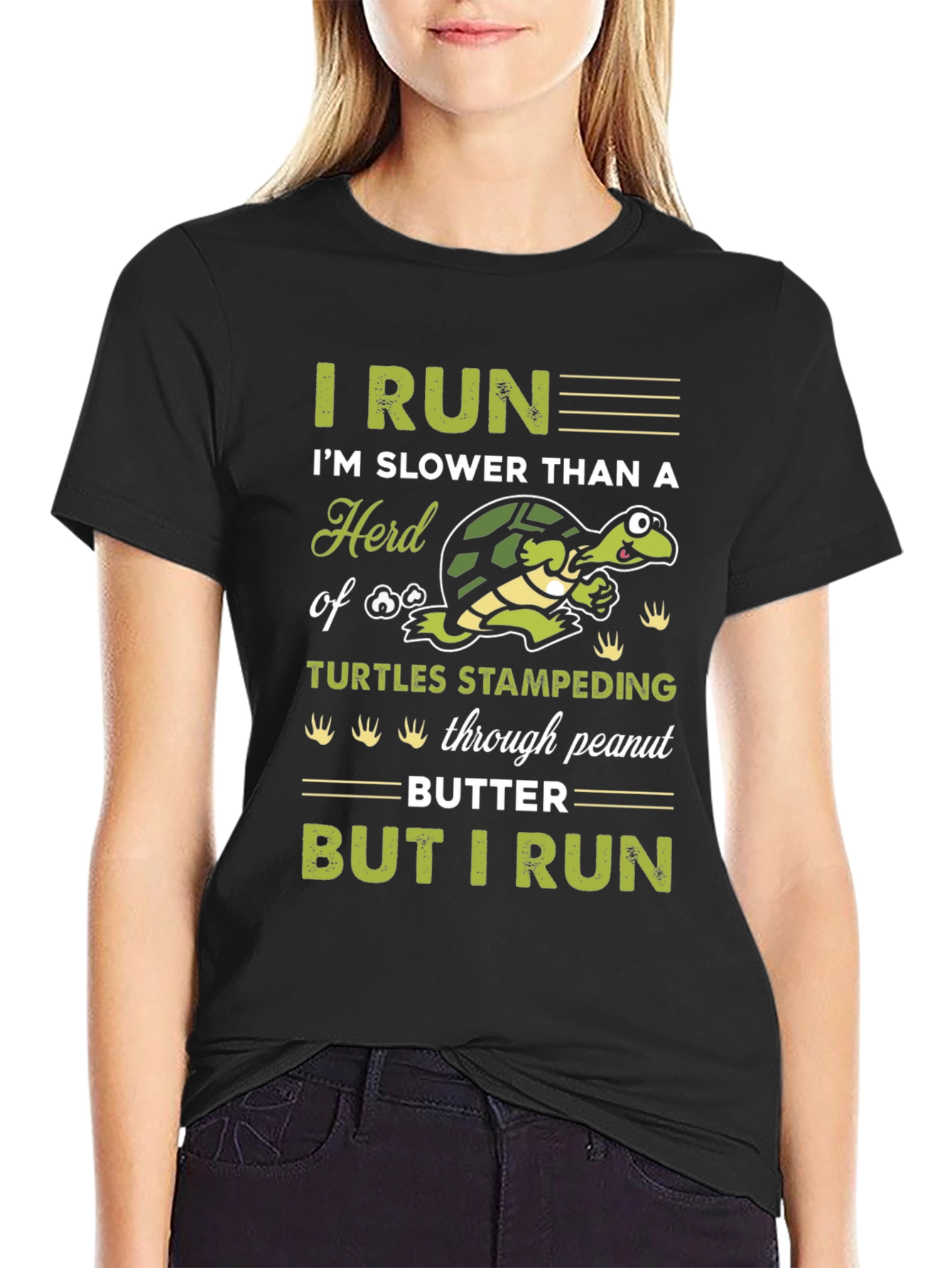 Black Funny Turtle Running Graphic T-Shirt view 2