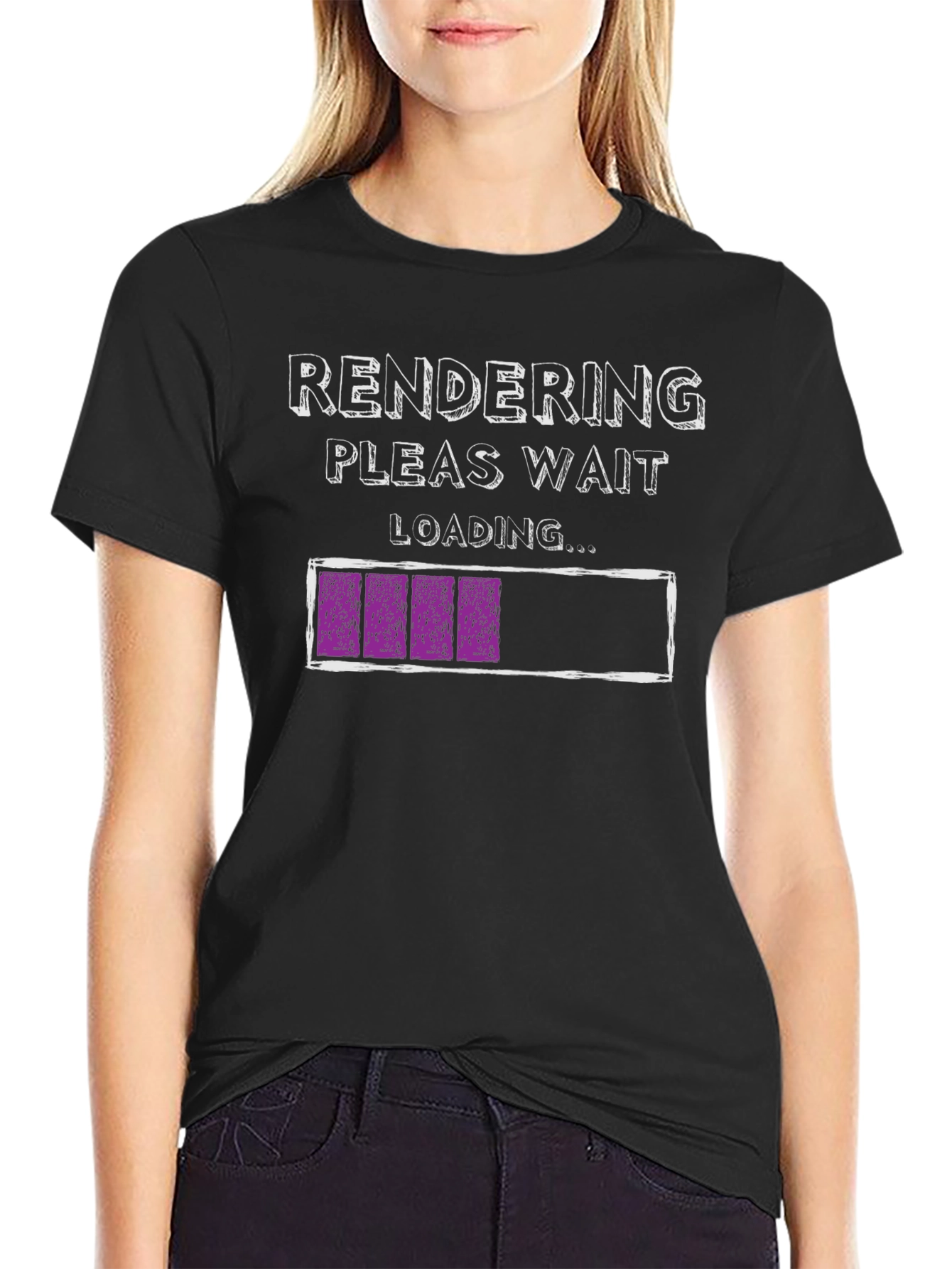Black Rendering Please Wait Loading Funny Black T-Shirt view 2