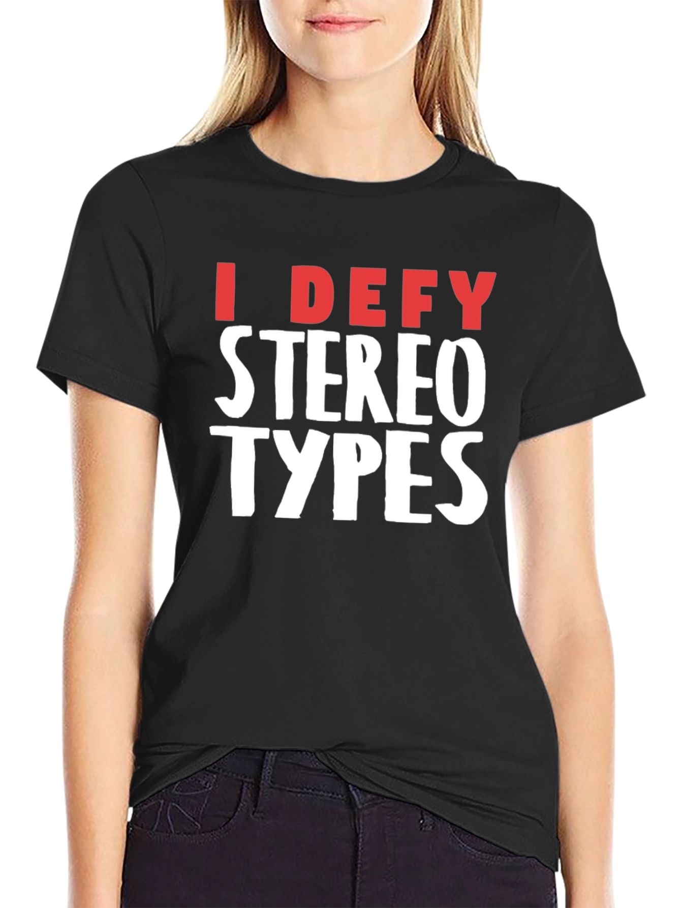 Black I Defy Stereotypes Black T-Shirt view 2