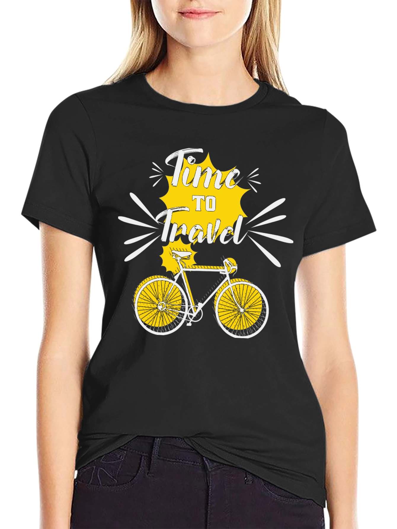Black Time to Travel Bicycle Graphic Tee - Black Cotton T-Shirt view 2