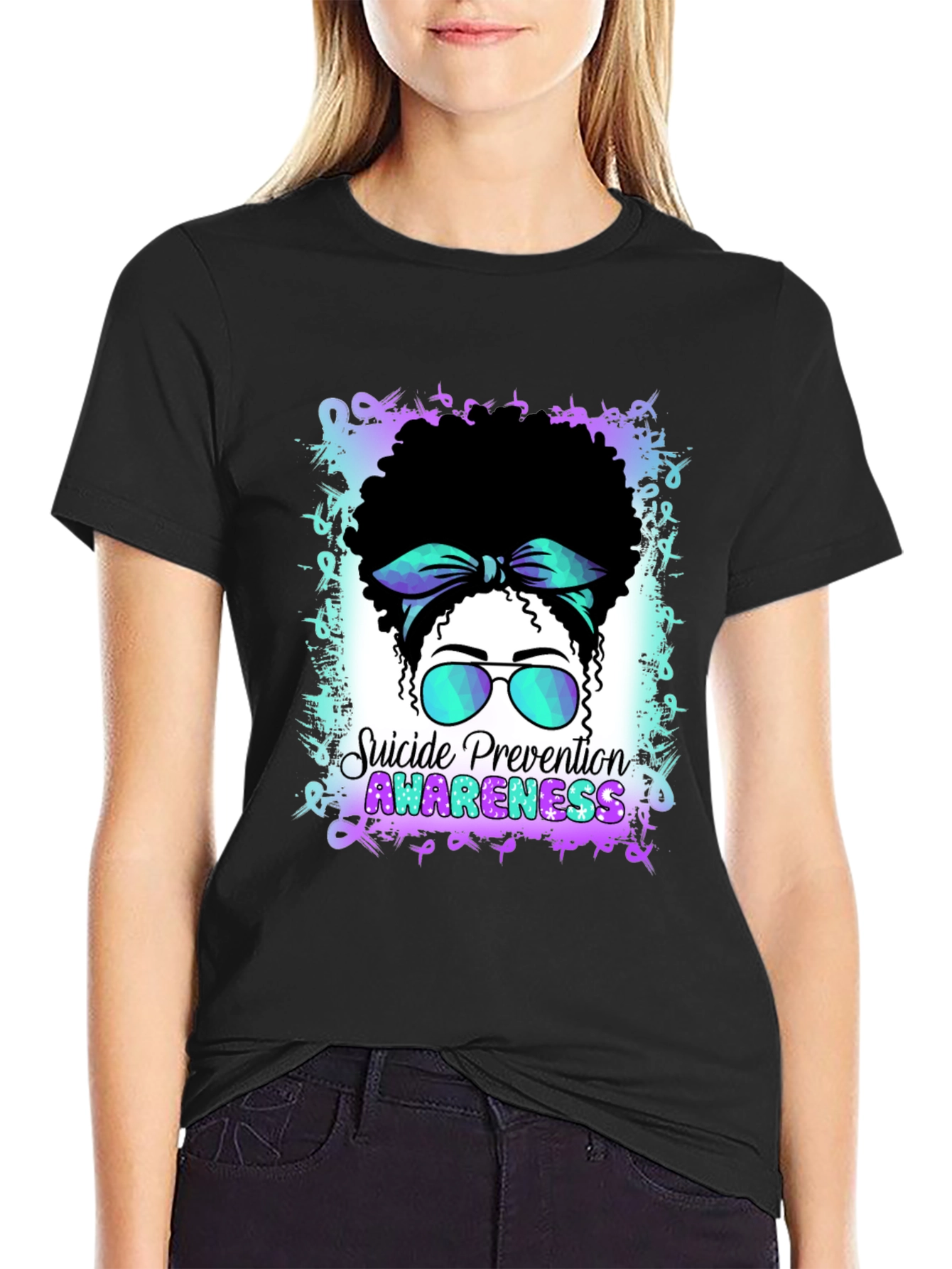 Black Suicide Prevention Awareness T-Shirt view 2