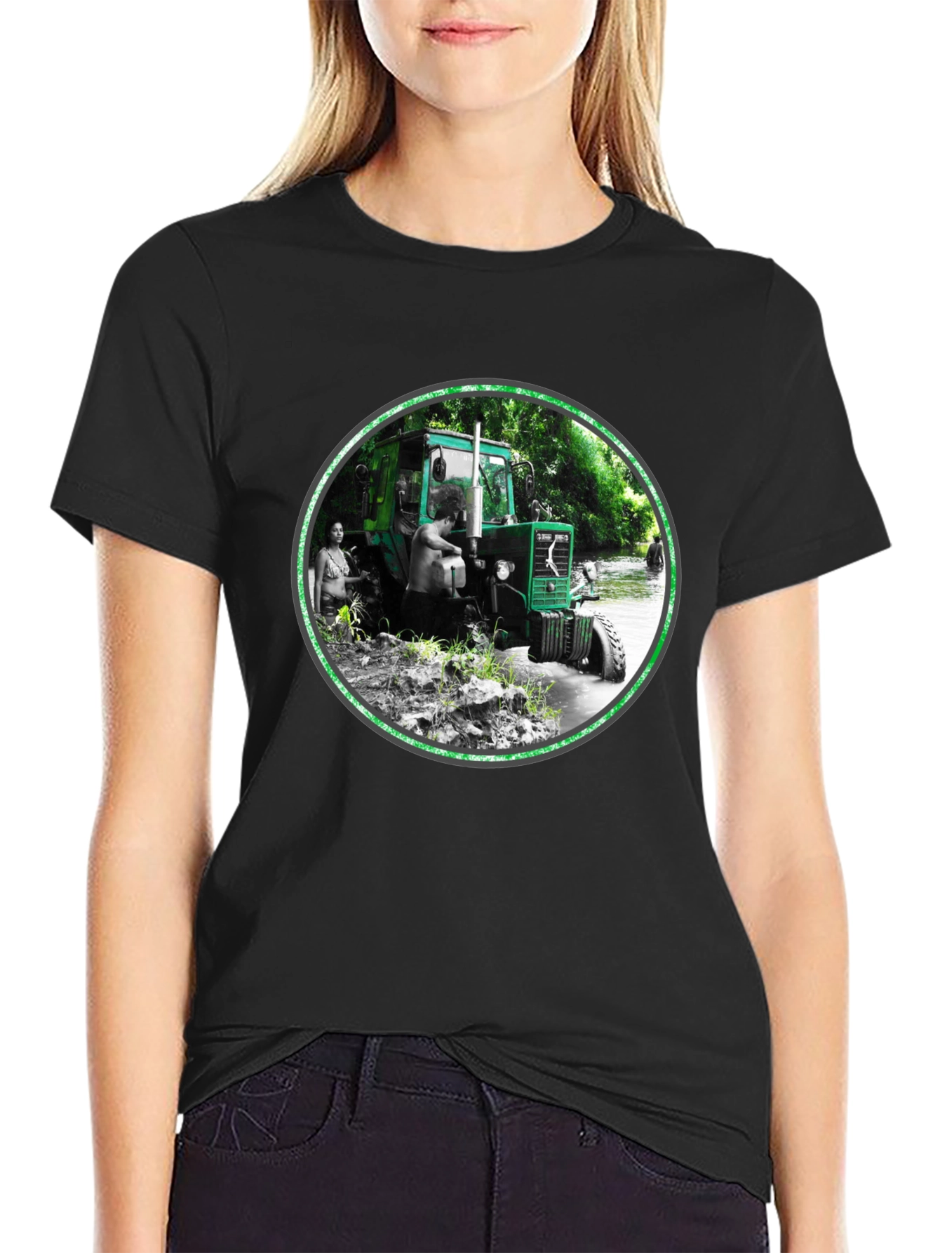 Black Tractor Scene Graphic Tee - Men's Black T-Shirt view 2