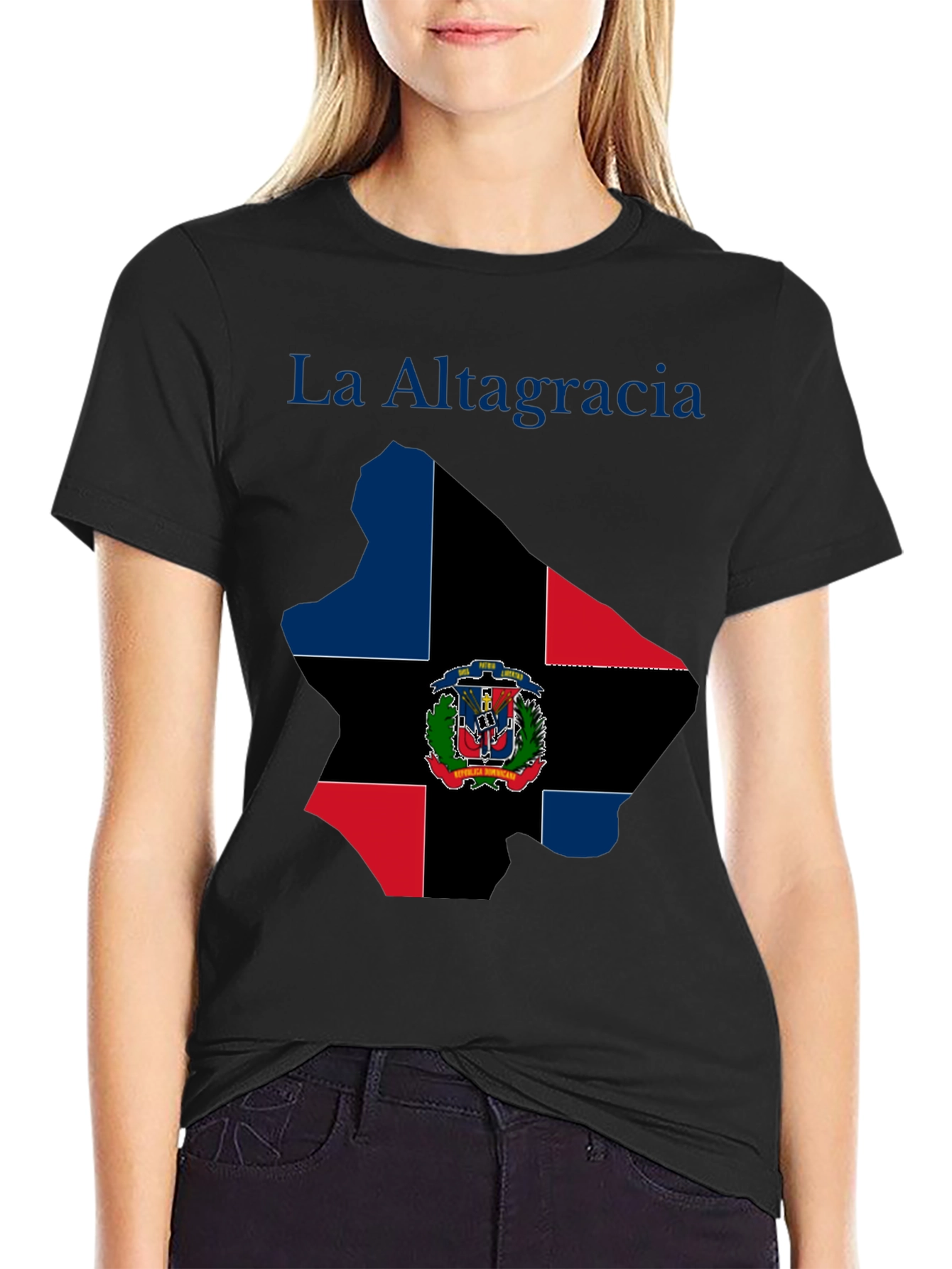 Black La Altagracia Dominican Republic Flag T-Shirt view 2
