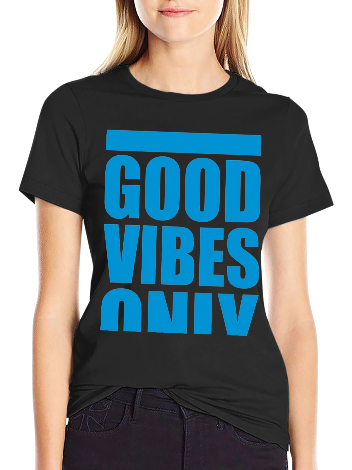 Black Good Vibes Only T-Shirt - Casual Graphic Tee view 2
