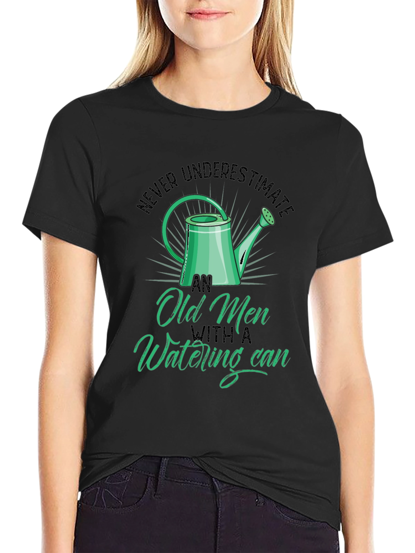 Black Old Men Watering Can T-Shirt - Funny Gardening Tee view 2