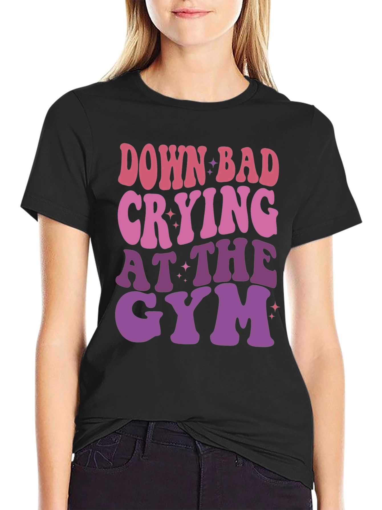 Black Down Bad Crying at The Gym Graphic T-Shirt view 2