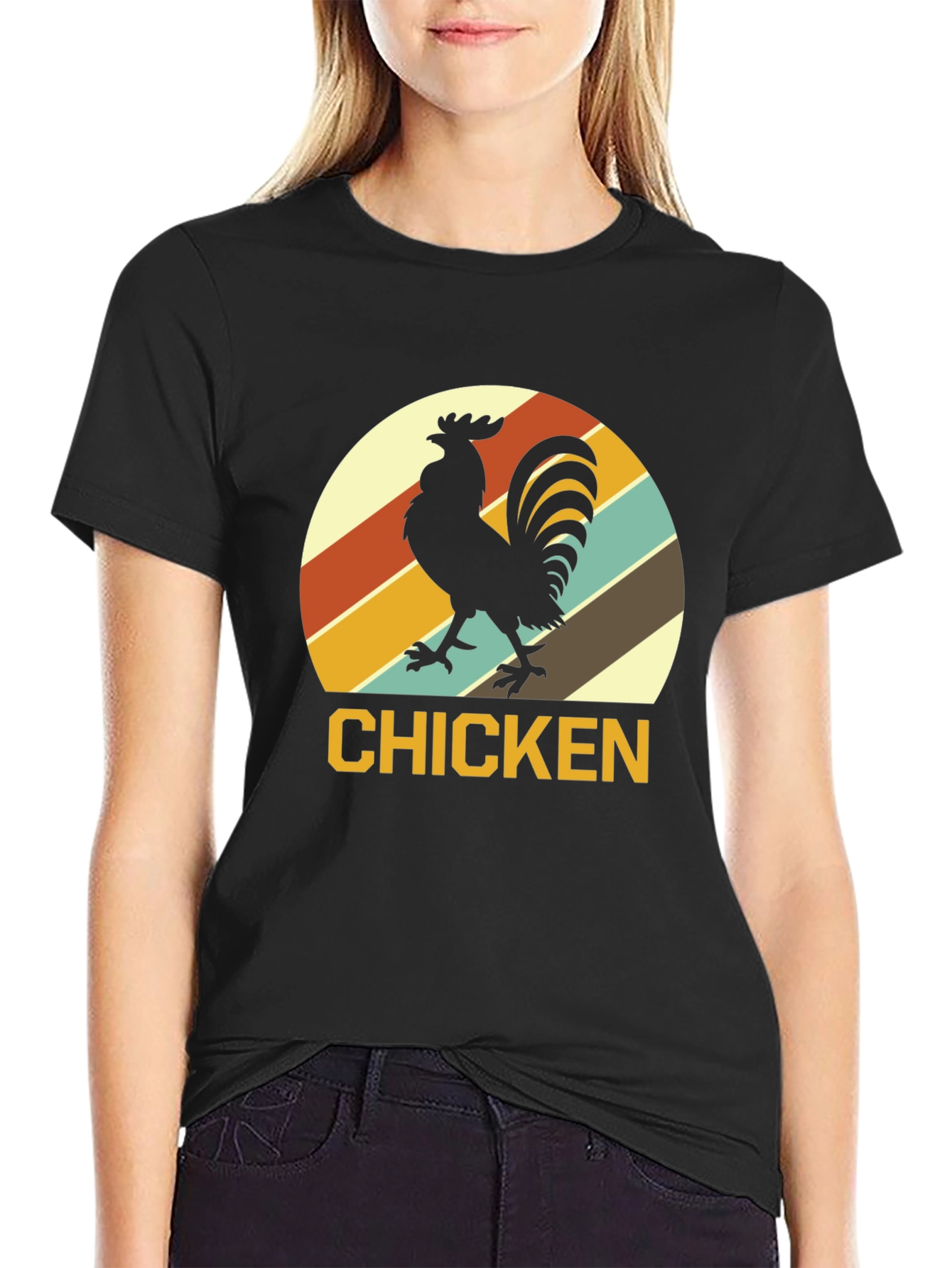 Black Retro Chicken Graphic T-Shirt - Black view 2