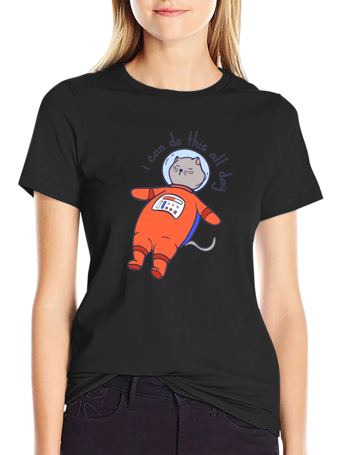 Black Astronaut Cat T-Shirt - I Can Do This All Day view 2
