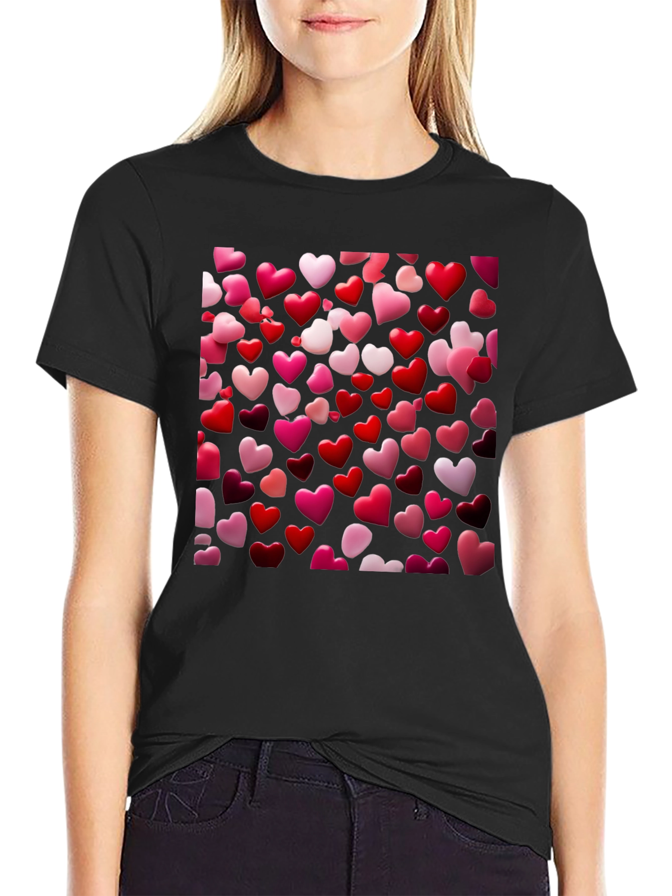 Black Heart Patterned T-Shirt view 2