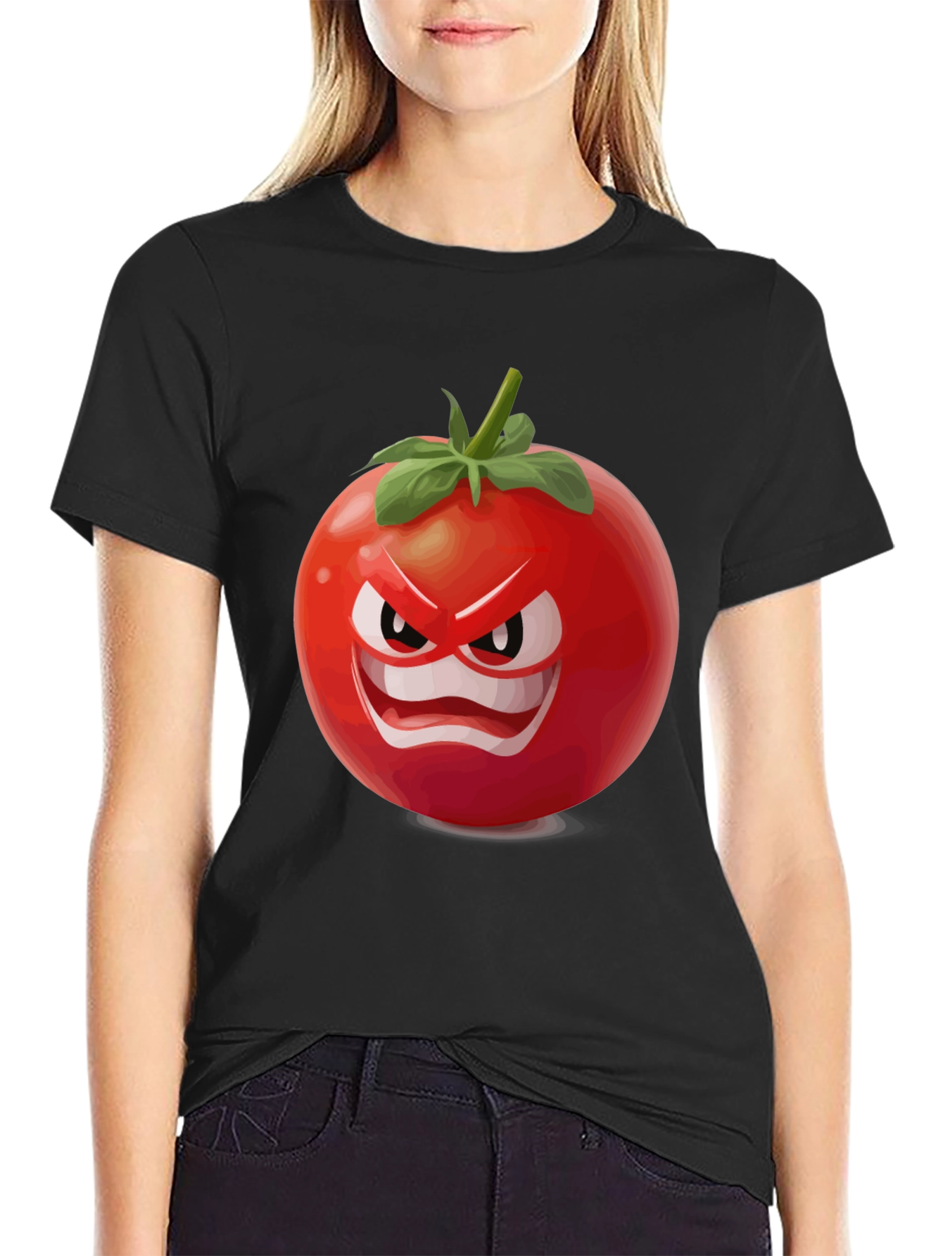 Black Angry Tomato Graphic T-Shirt - Funny Food Tee view 2