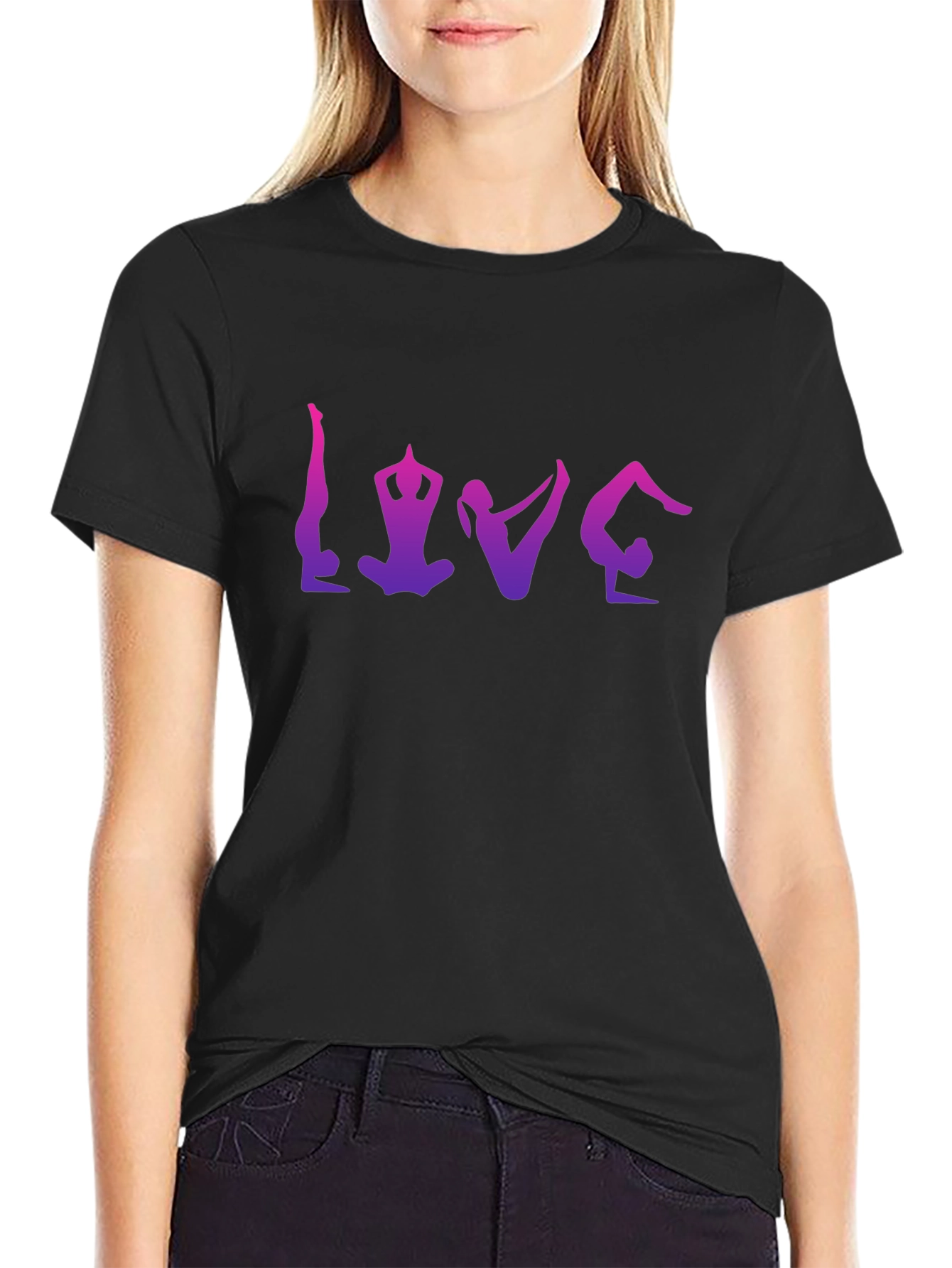 Black Yoga LOVE T-Shirt - Ombre Graphic Tee view 2