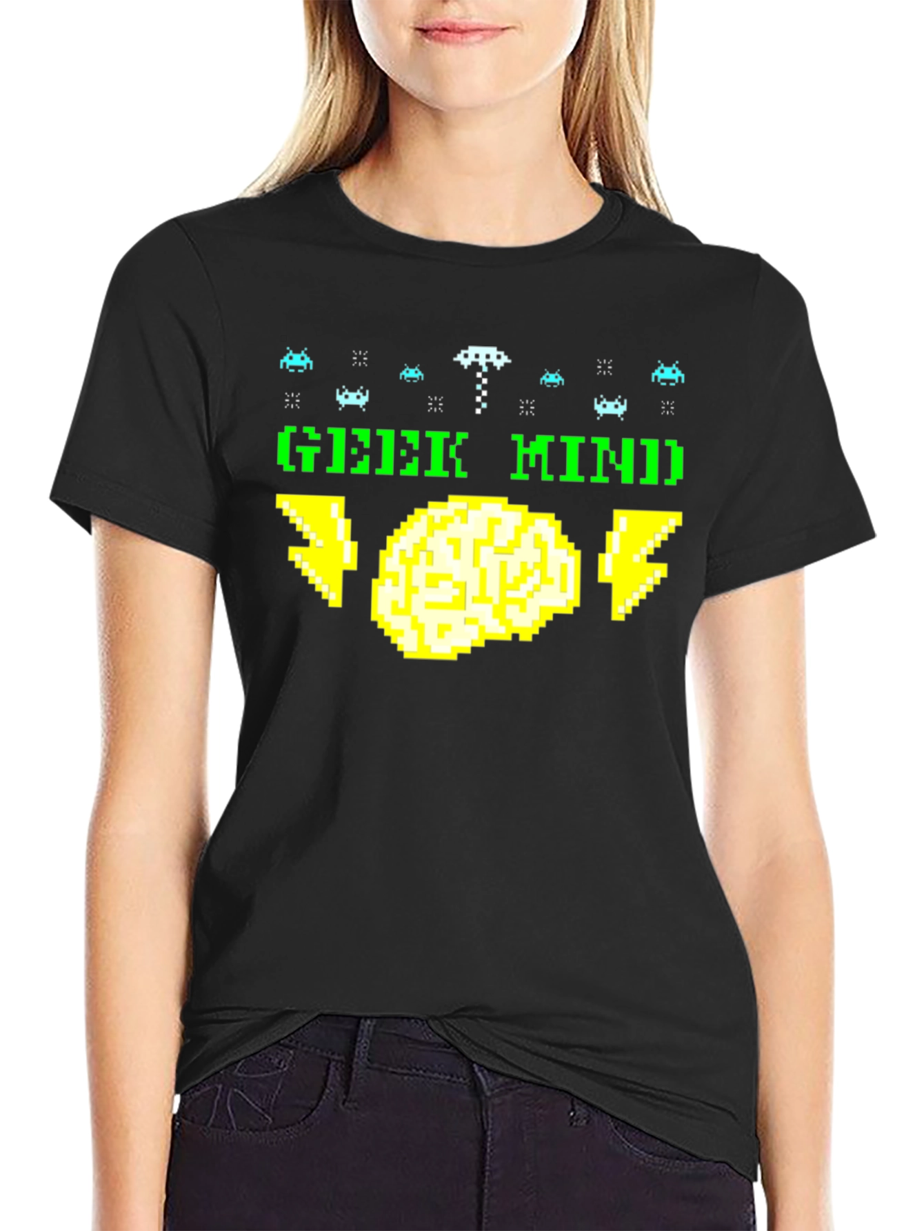 Black Geek Mind Pixel Art T-Shirt - Retro Gamer Tee view 2