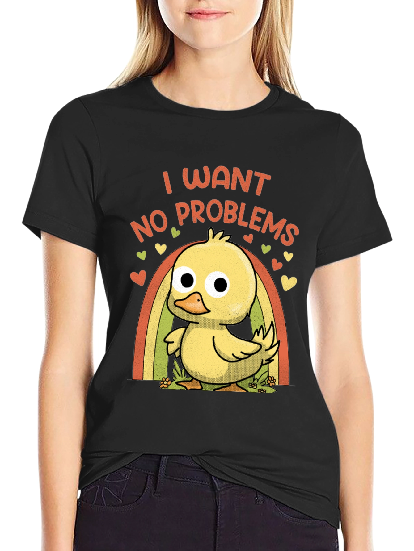 Black I Want No Problems Duck T-Shirt view 2