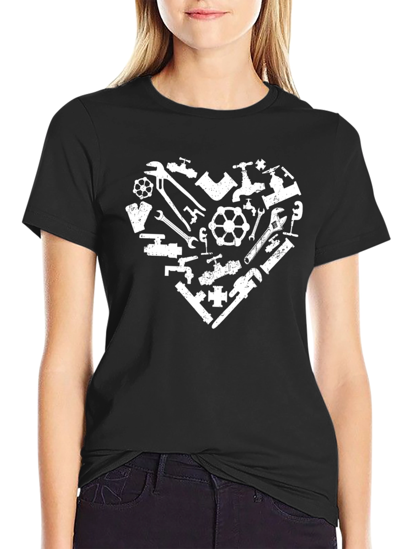 Black Plumbing Heart Graphic T-Shirt - Black Cotton Tee view 2