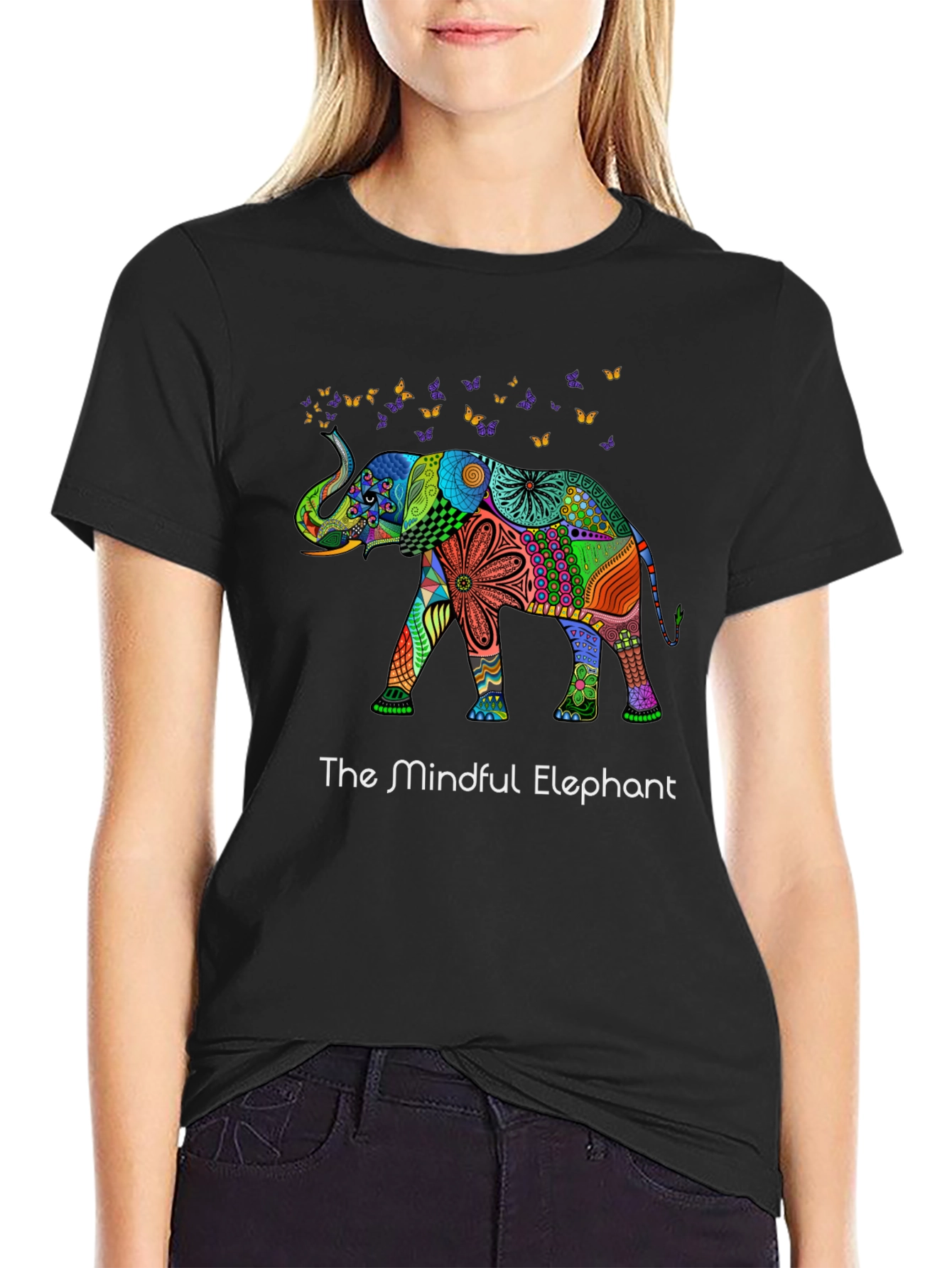 Black Mindful Elephant Graphic Tee - Unique Design view 2